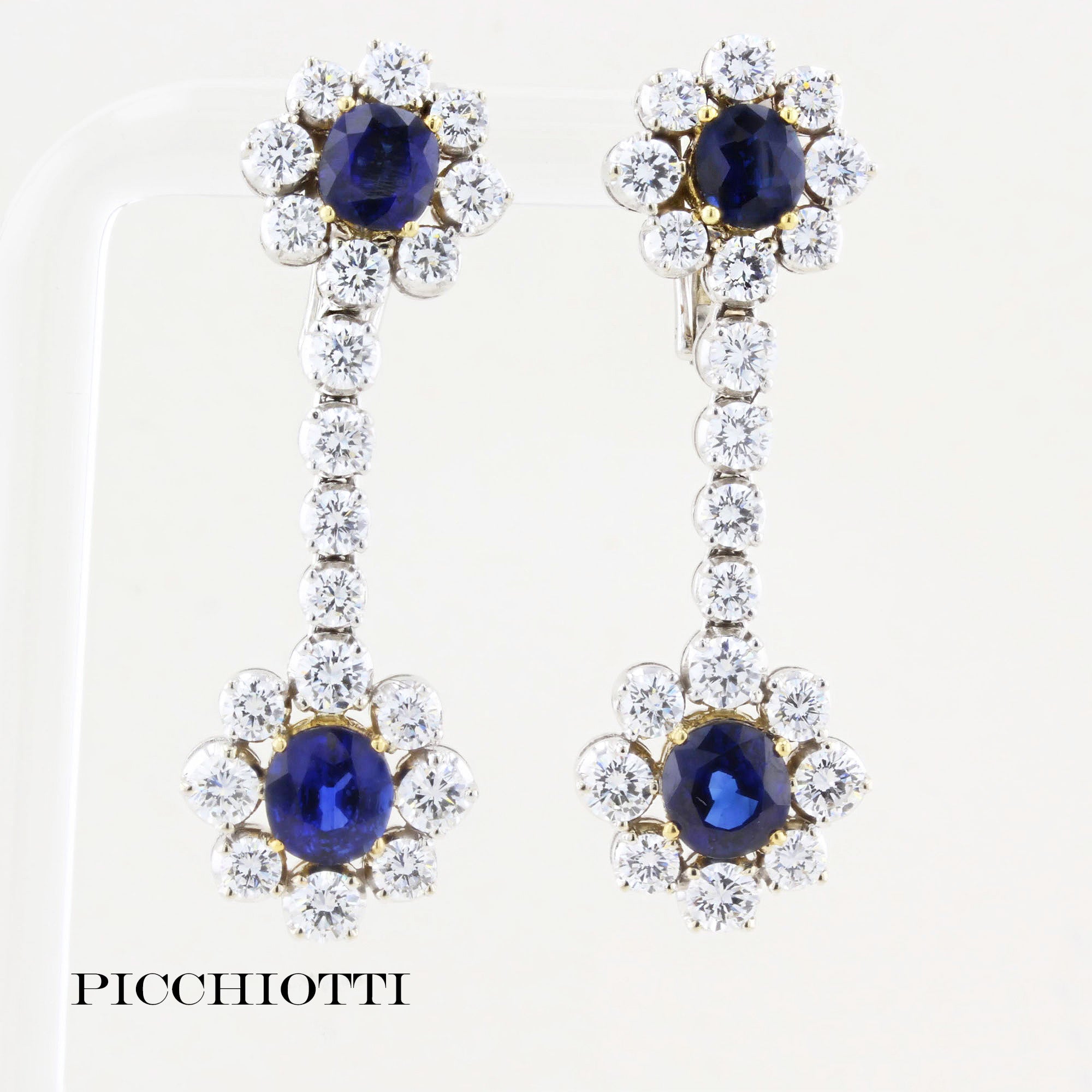 Vintage Picchiotti Natural Sapphire Diamond Drop Earrings