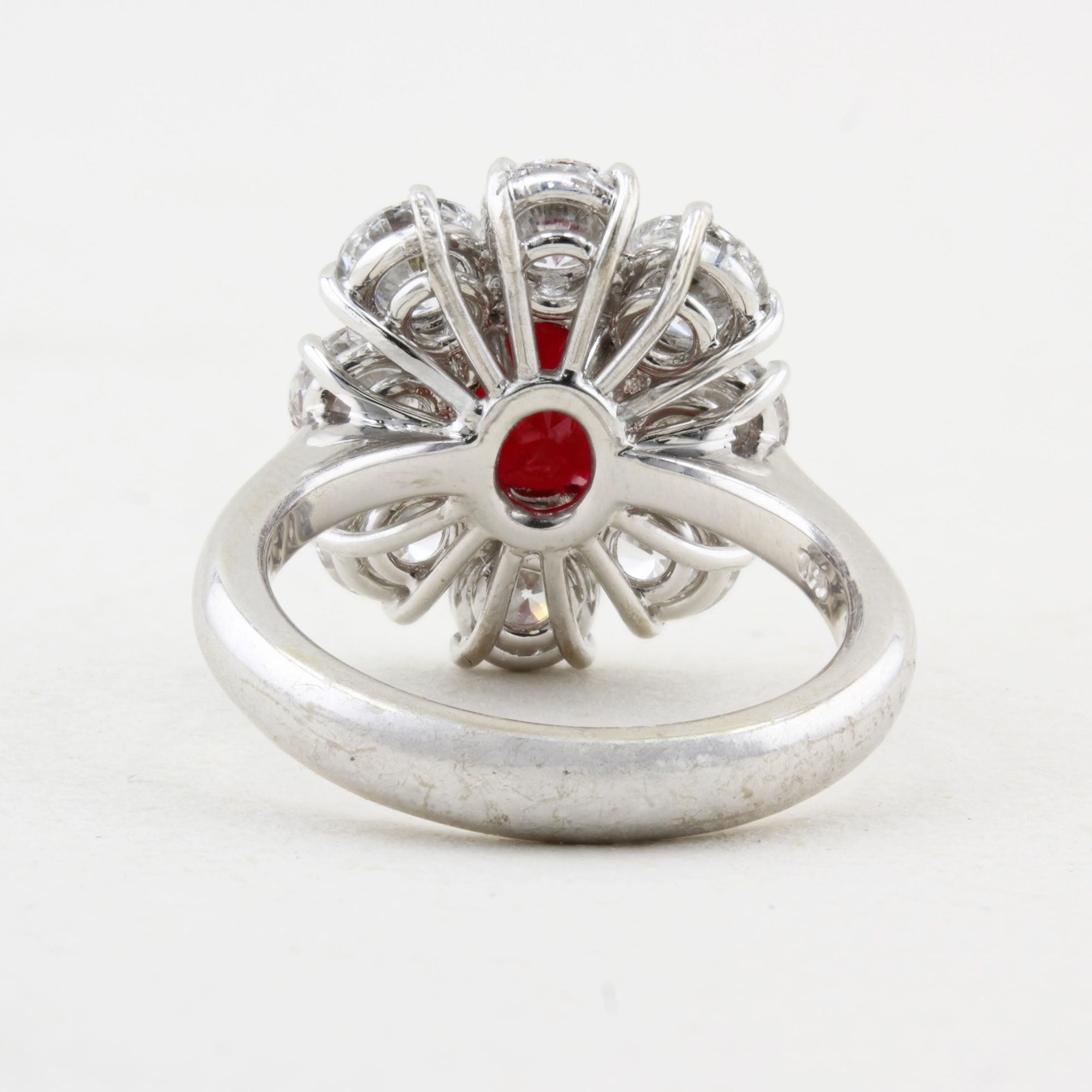 Rare Certified Burma Ruby and Diamond Cluster Ring