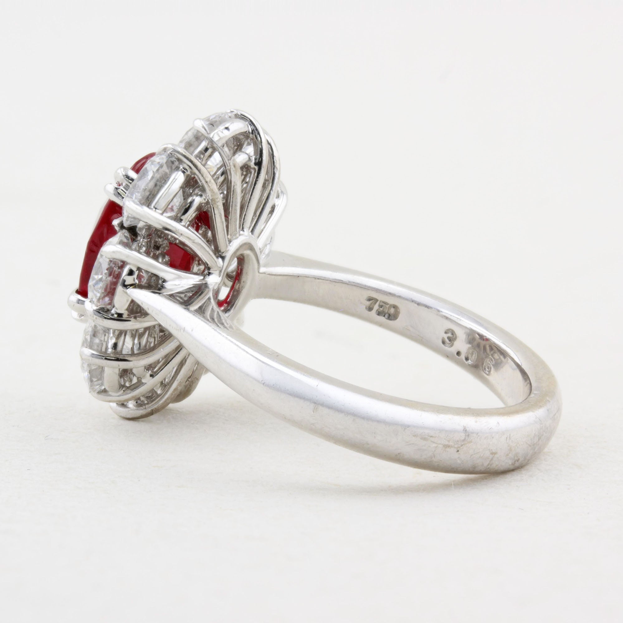 Rare Certified Burma Ruby and Diamond Cluster Ring
