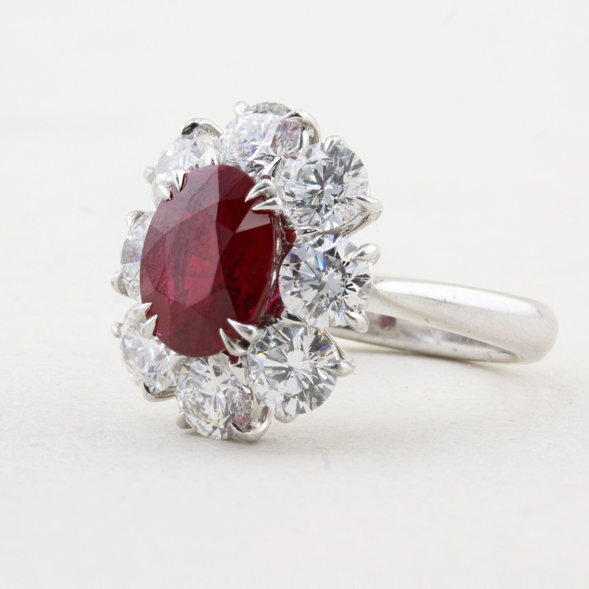 Rare Certified Burma Ruby and Diamond Cluster Ring