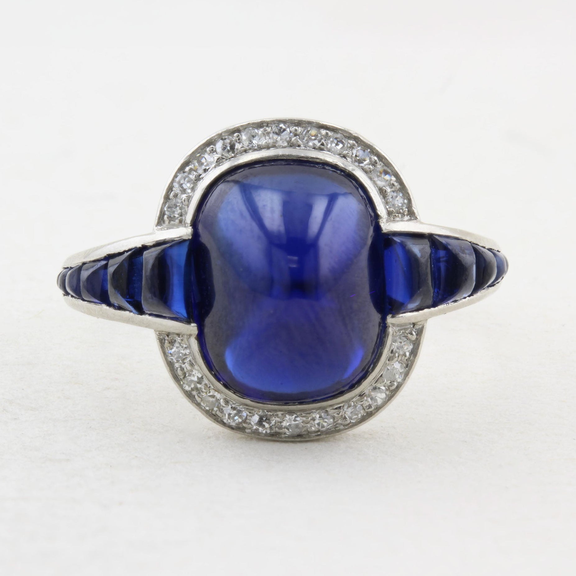 Antique Natural Sugarloaf Sapphire Cluster Ring