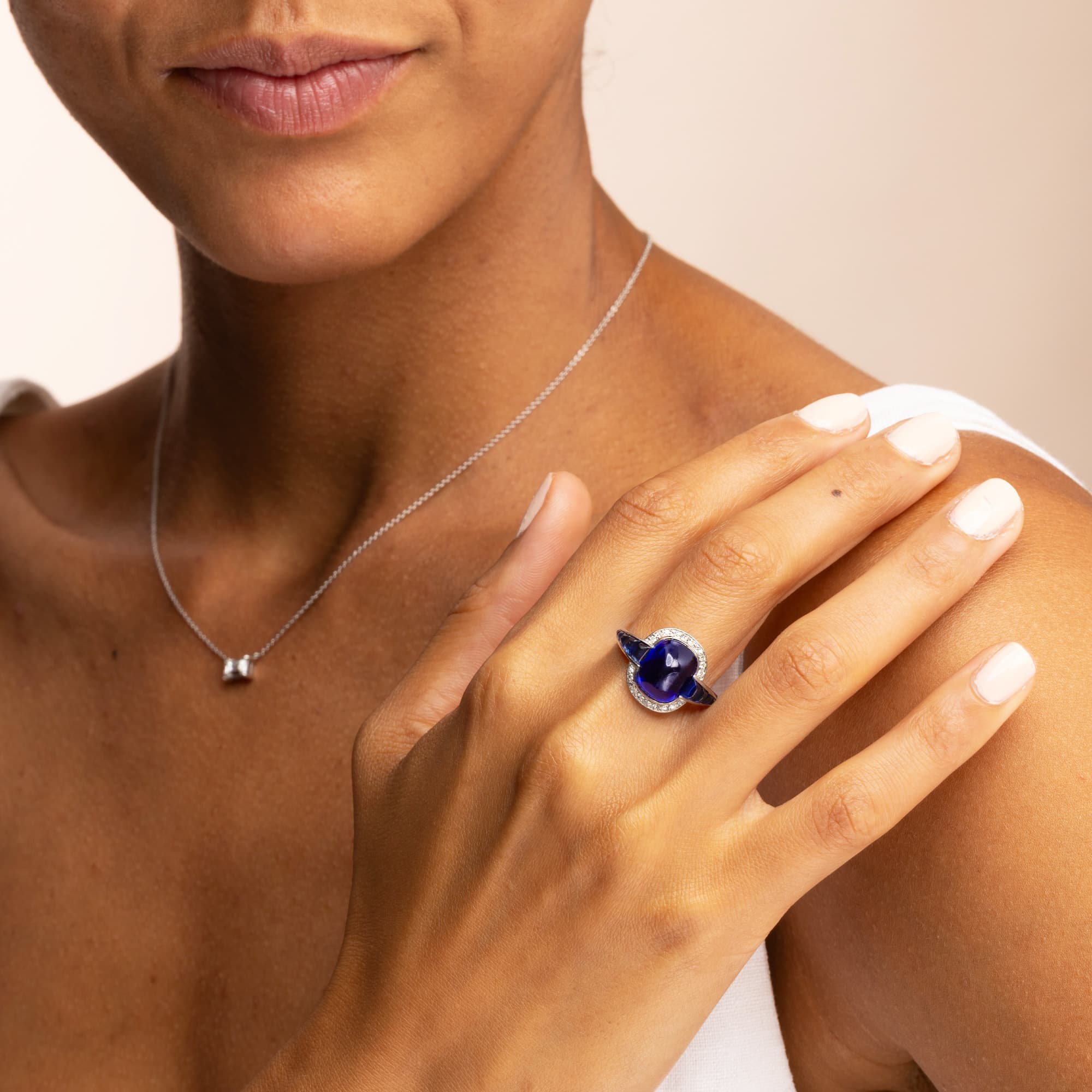 Antique Natural Sugarloaf Sapphire Cluster Ring