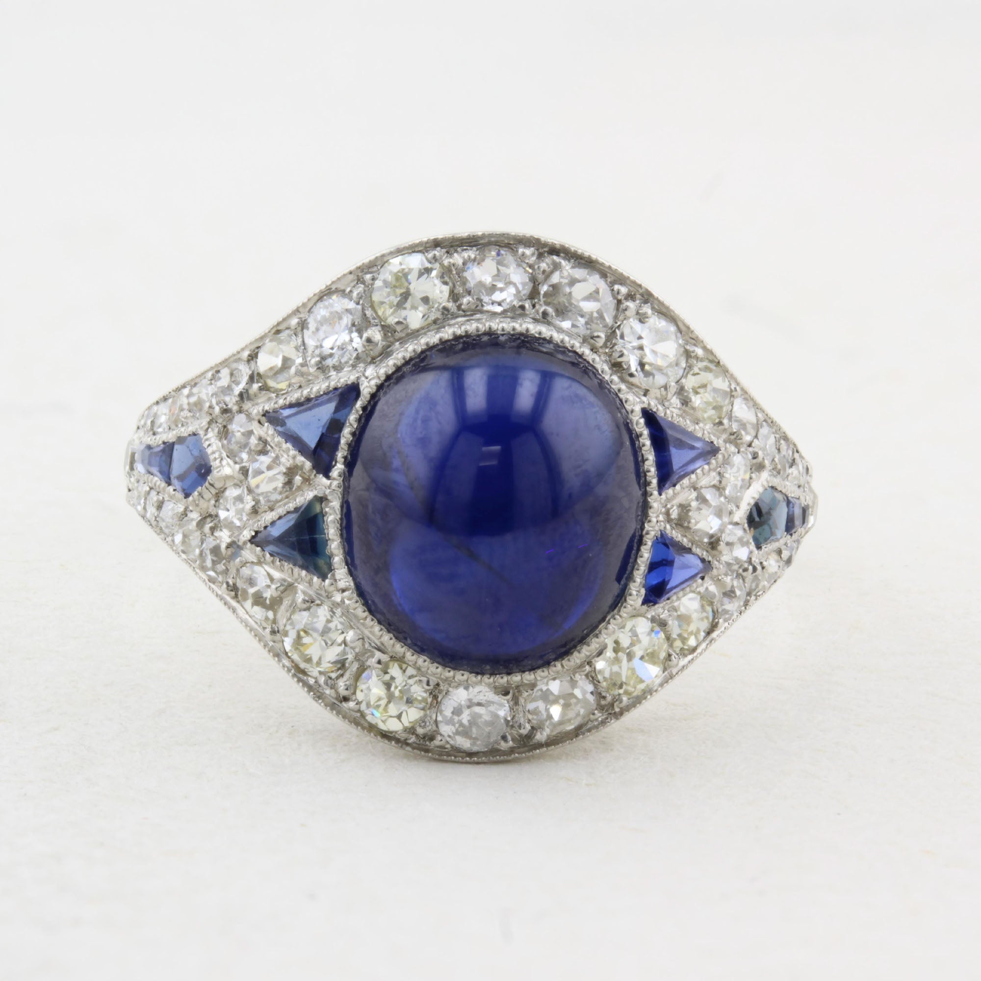 Antique Natural Cabochon Sapphire Cluster Ring