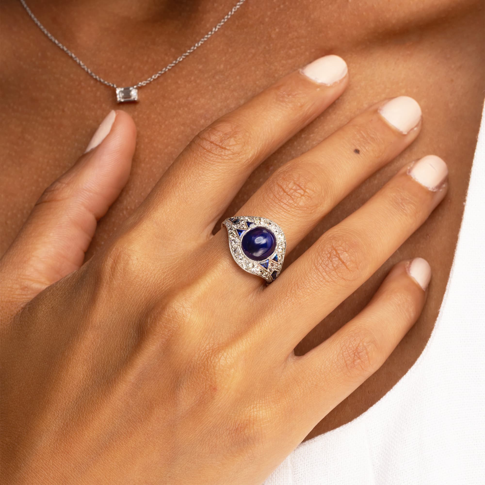Antique Natural Cabochon Sapphire Cluster Ring