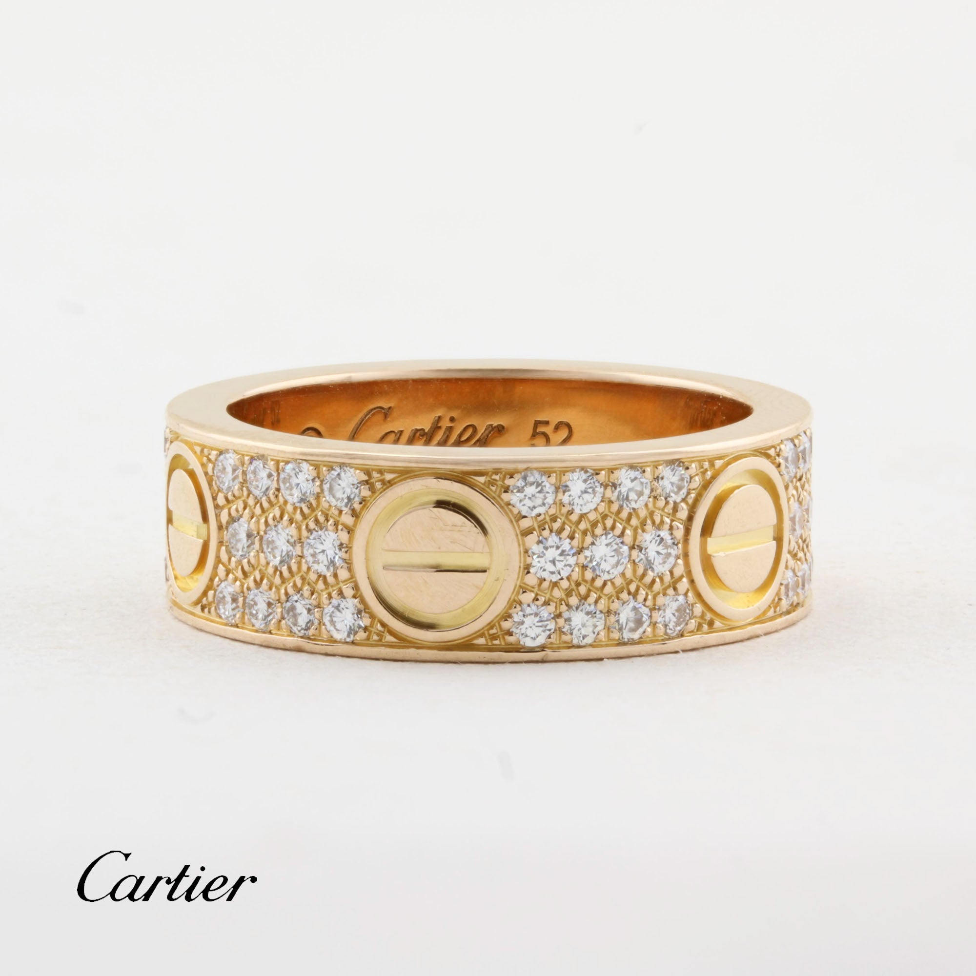 Cartier Rose Gold Pave Diamond Love Ring - Size 52