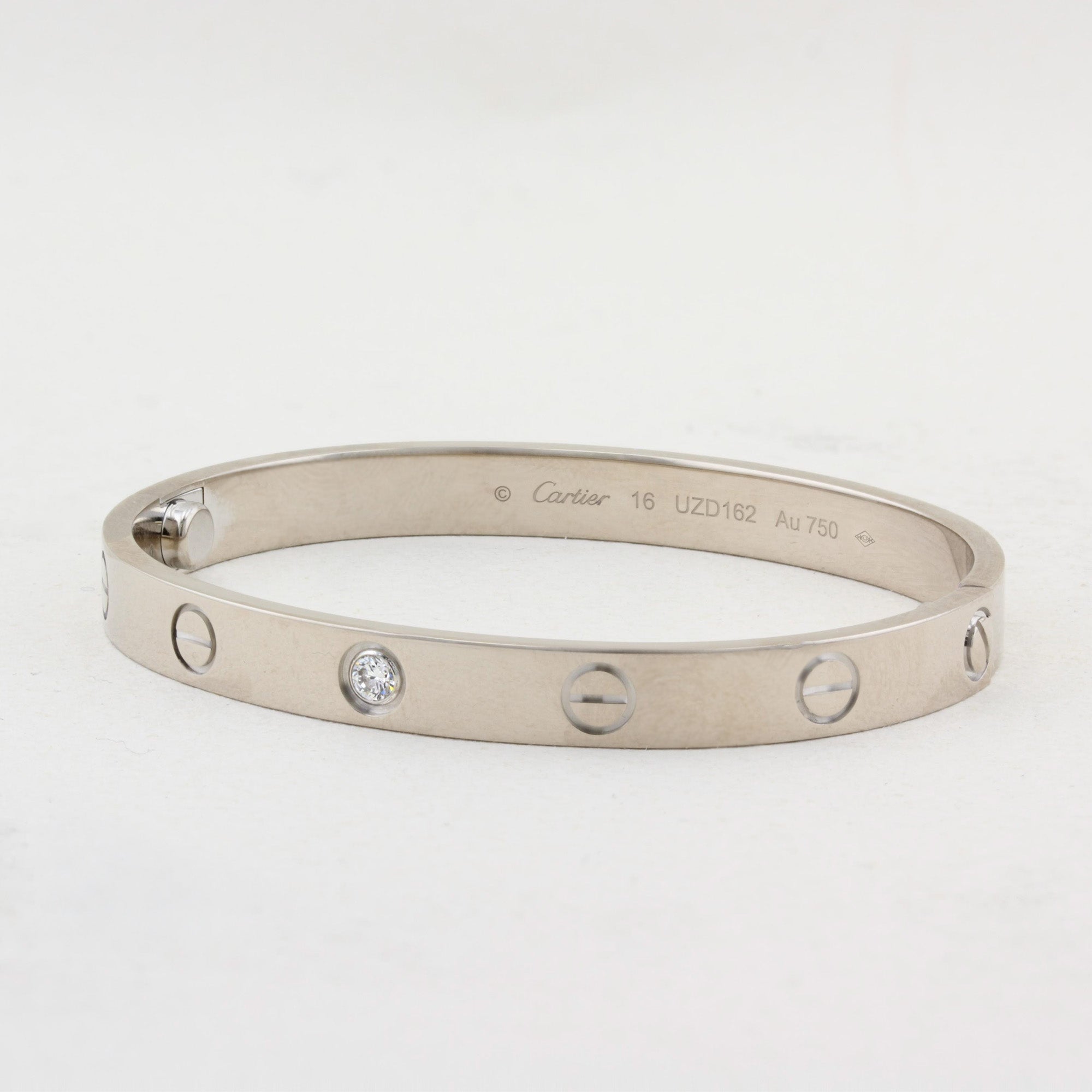 Cartier White Gold Single Diamond Love Bracelet - Size 16