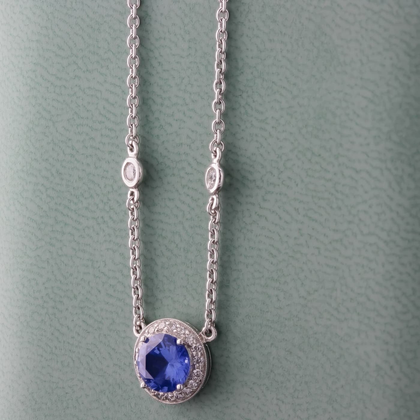 Blue Sapphire & Diamond Halo Necklet