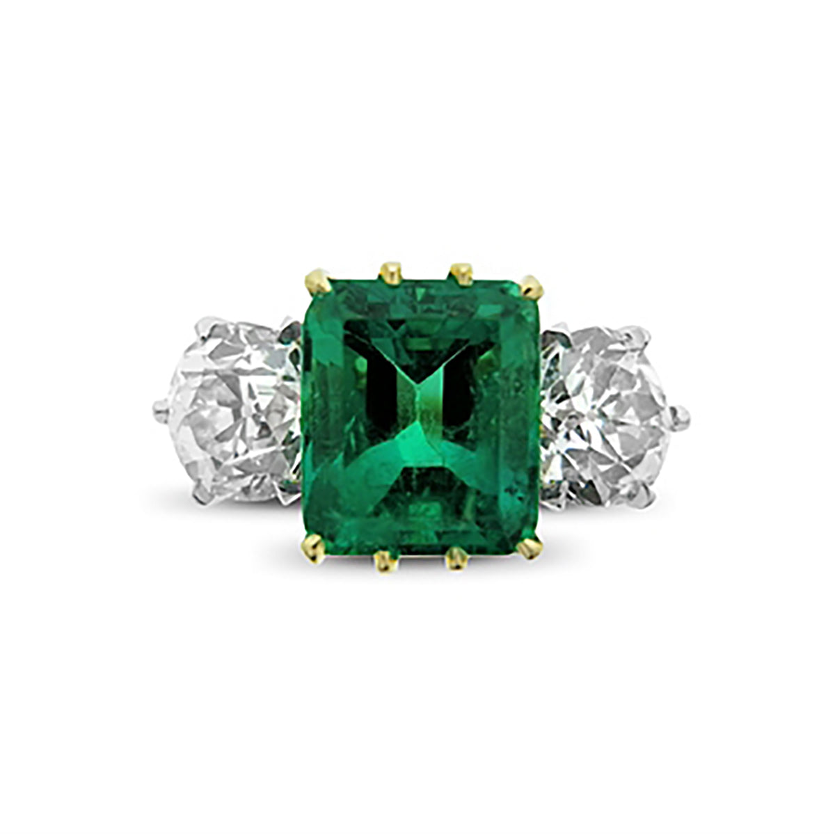 Lumine Emerald and Diamond Three Stone Ring
