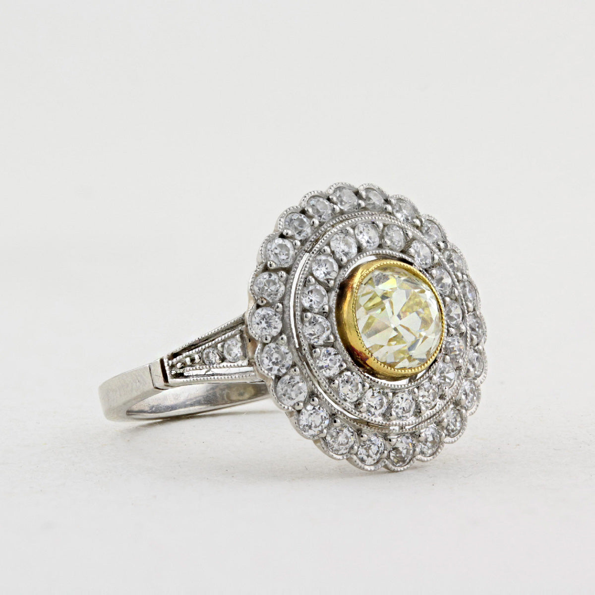 Edwardian Platinum Fancy Yellow Diamond Ring c.1915