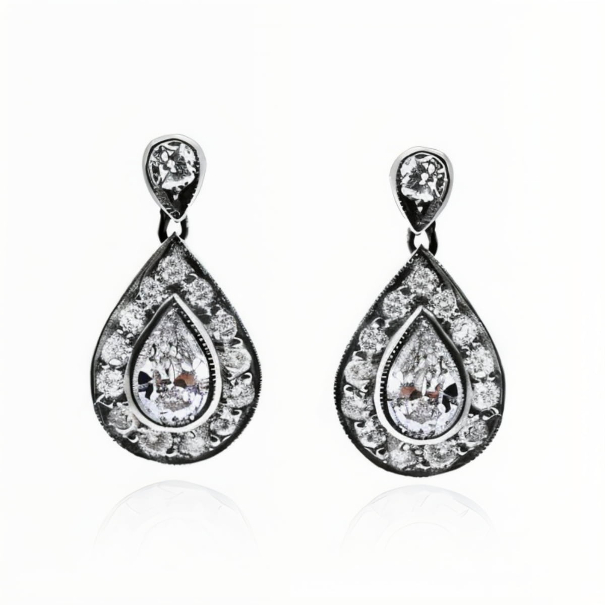 Pear Shape Diamond Halo Drop Earrings