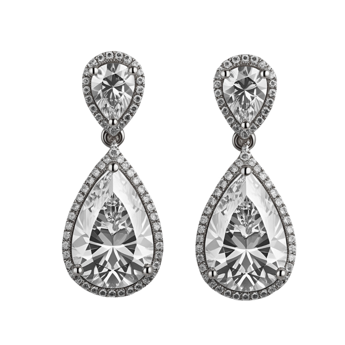 Pear Shape Diamond Halo Drop Earrings