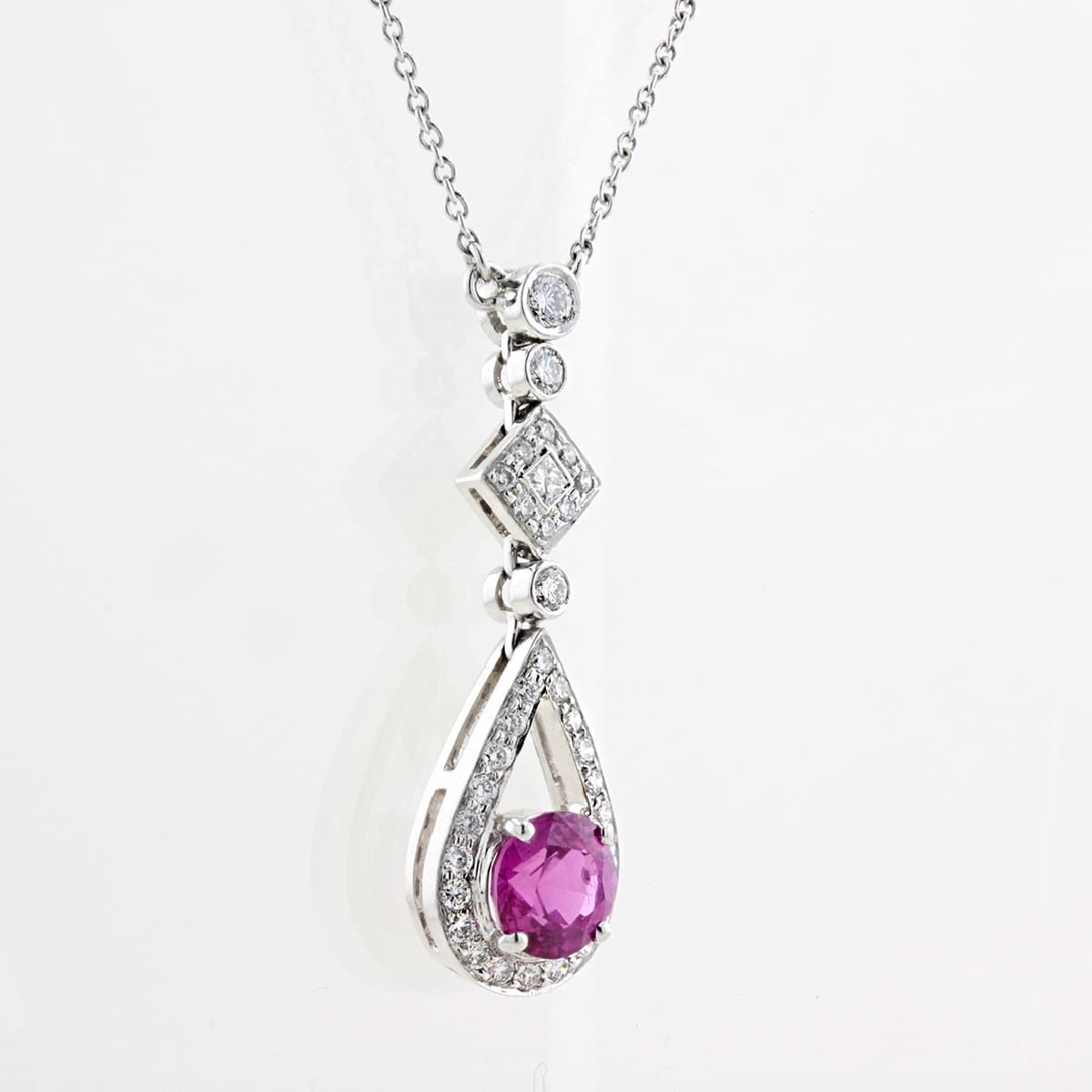 Pink Sapphire & Diamond Drop Pendant