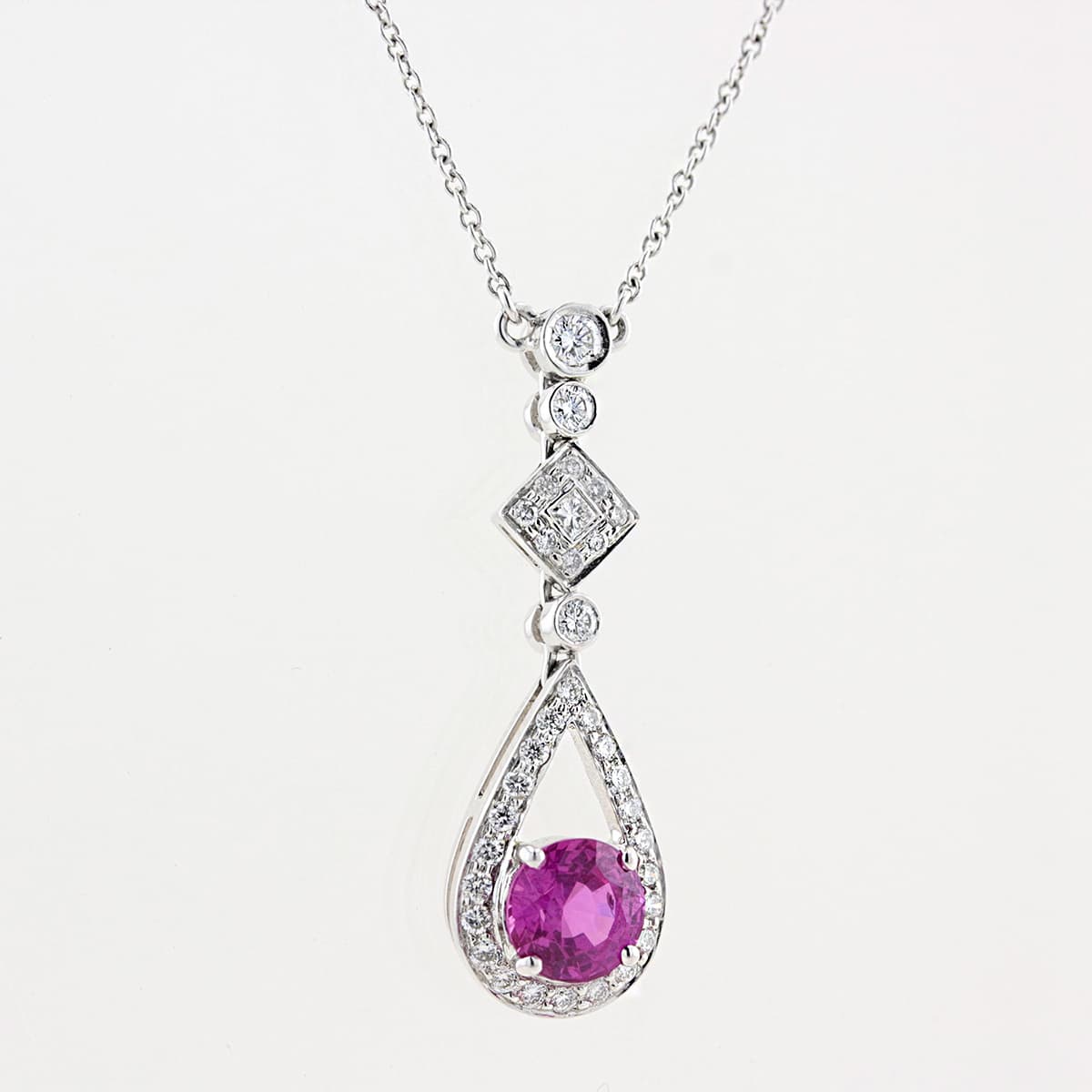 Pink Sapphire & Diamond Drop Pendant