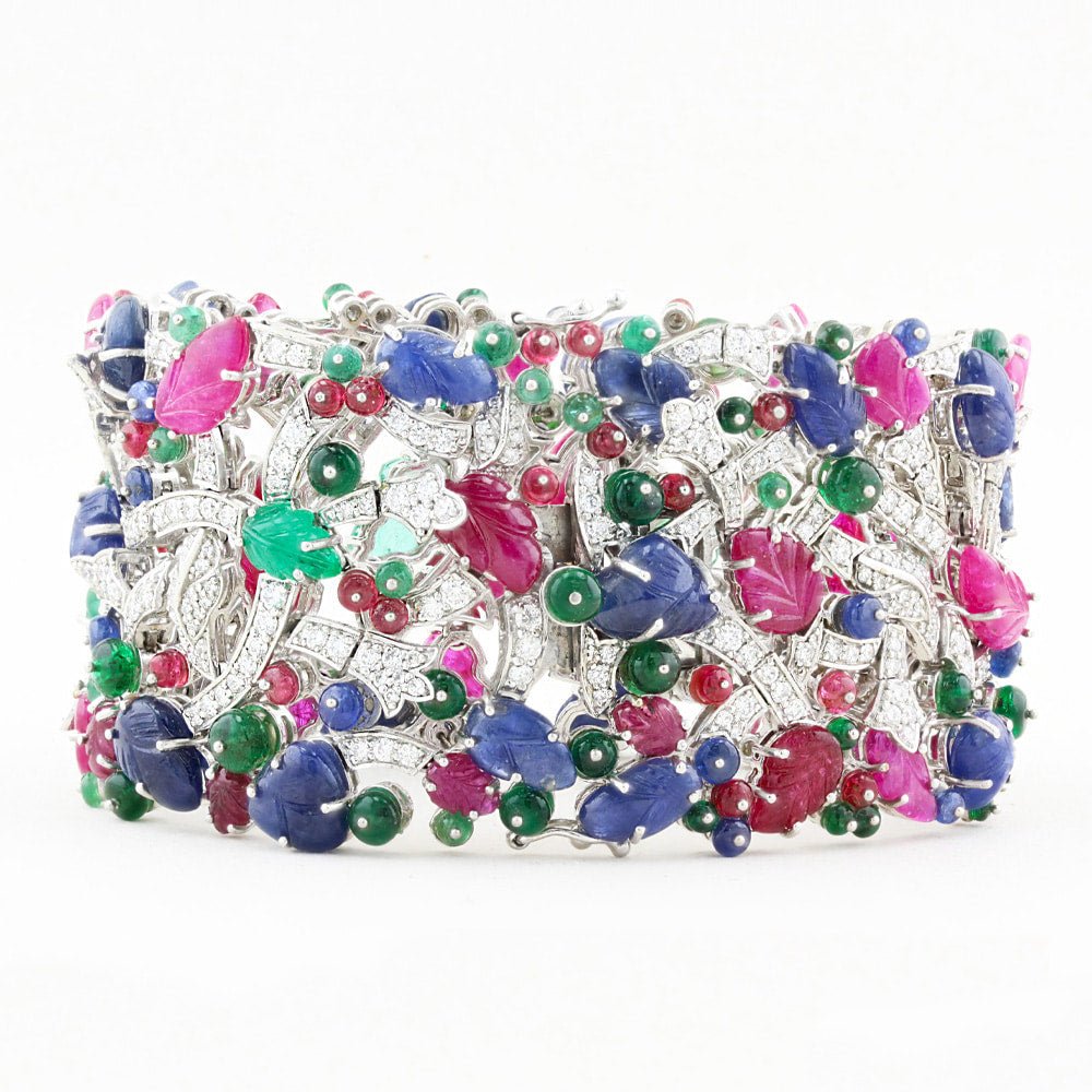 Diamond and Carved Natural Fine Gemstone Bracelet