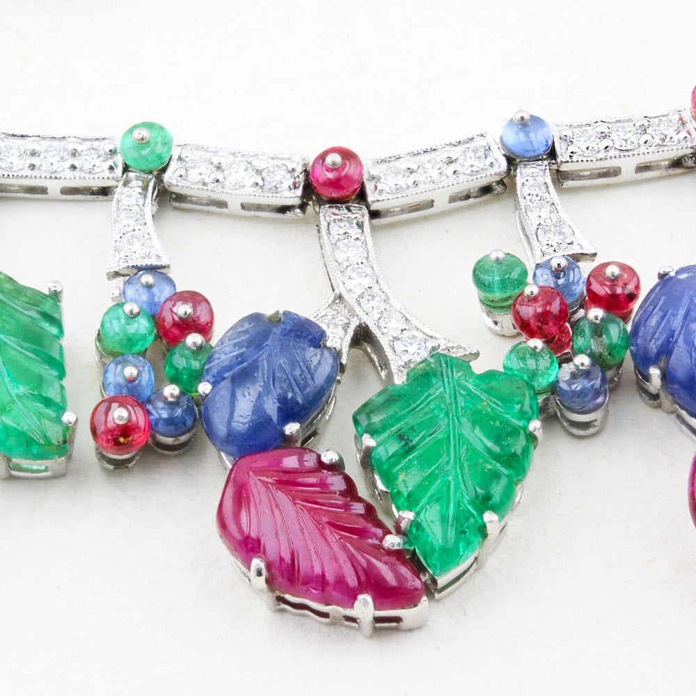 Diamond and Carved Natural Fine Gemstone Necklace