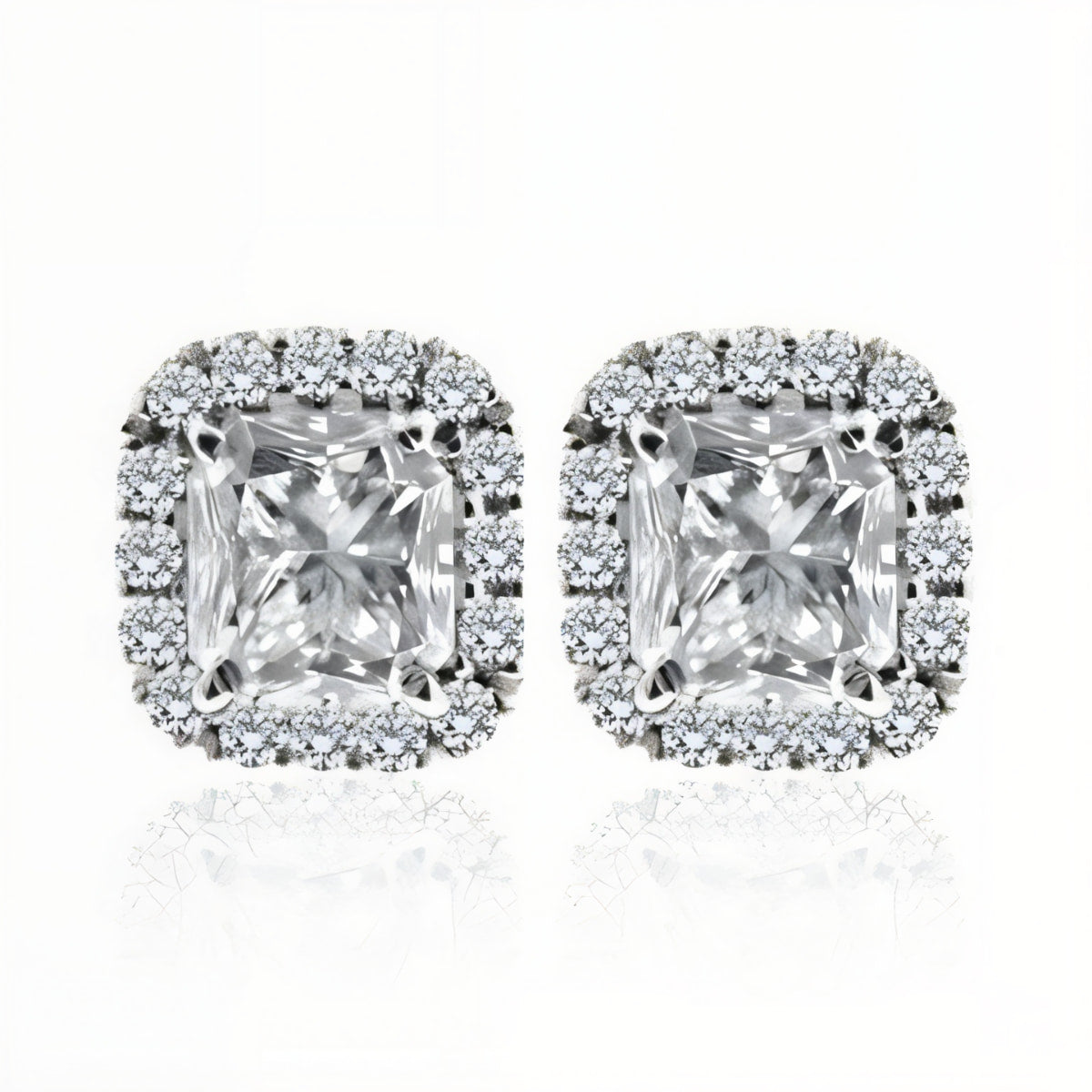 Radiant Cut Diamond Halo Stud Earrings