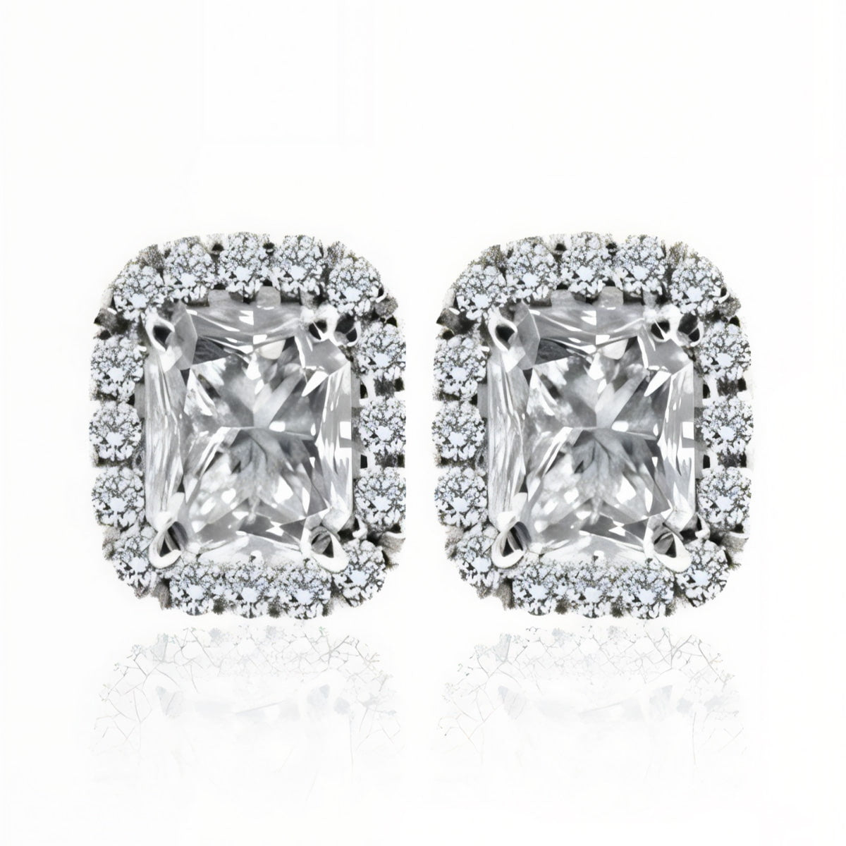 Radiant Cut Diamond Halo Stud Earrings