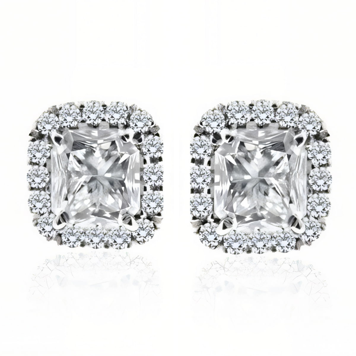 Radiant Cut Diamond Halo Stud Earrings