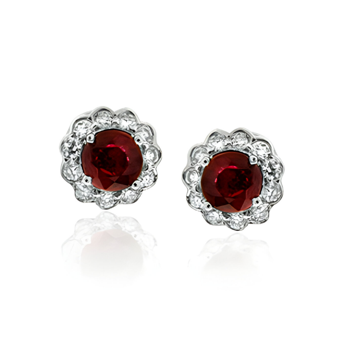 Ruby and Diamond Halo Stud Earrings