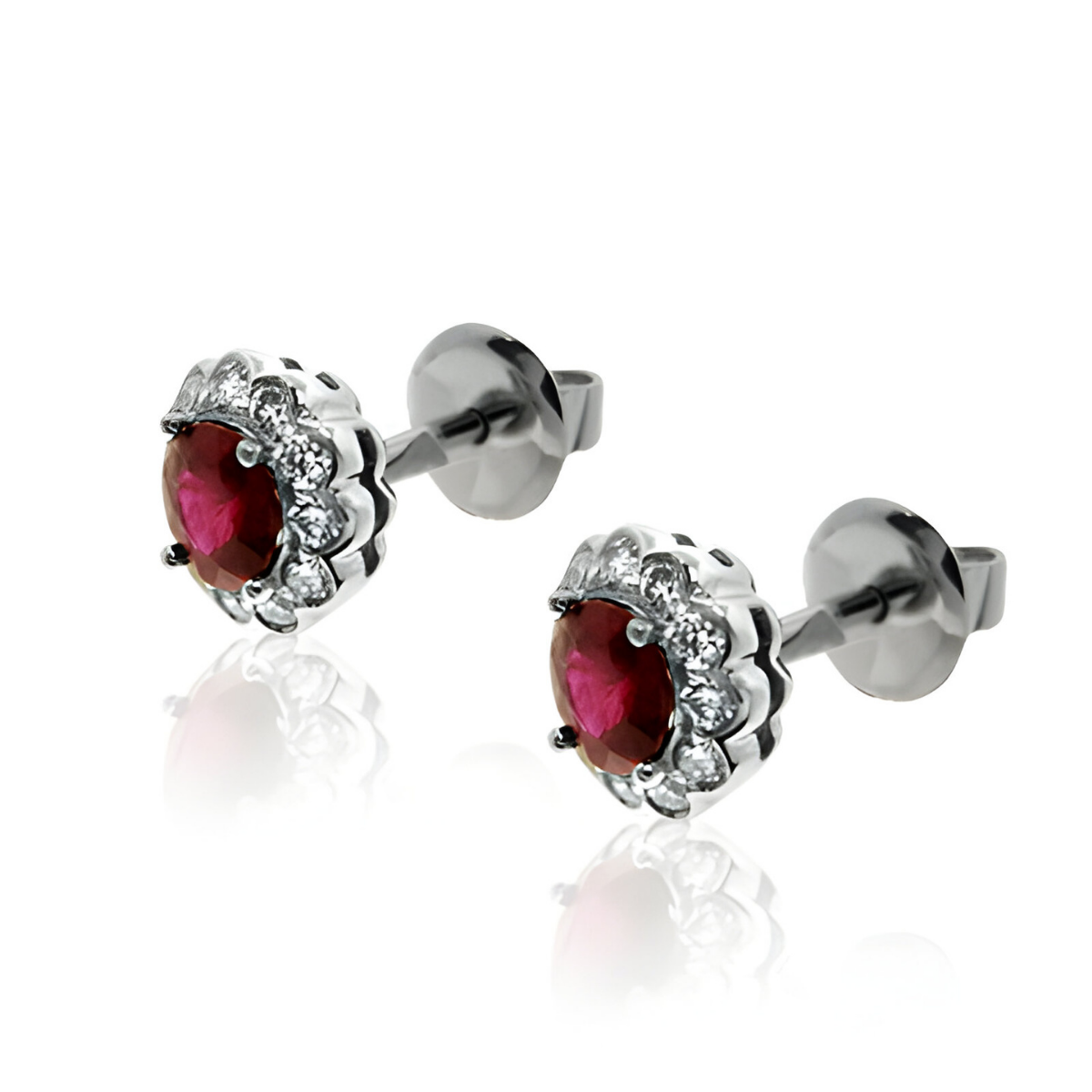 Ruby and Diamond Halo Stud Earrings