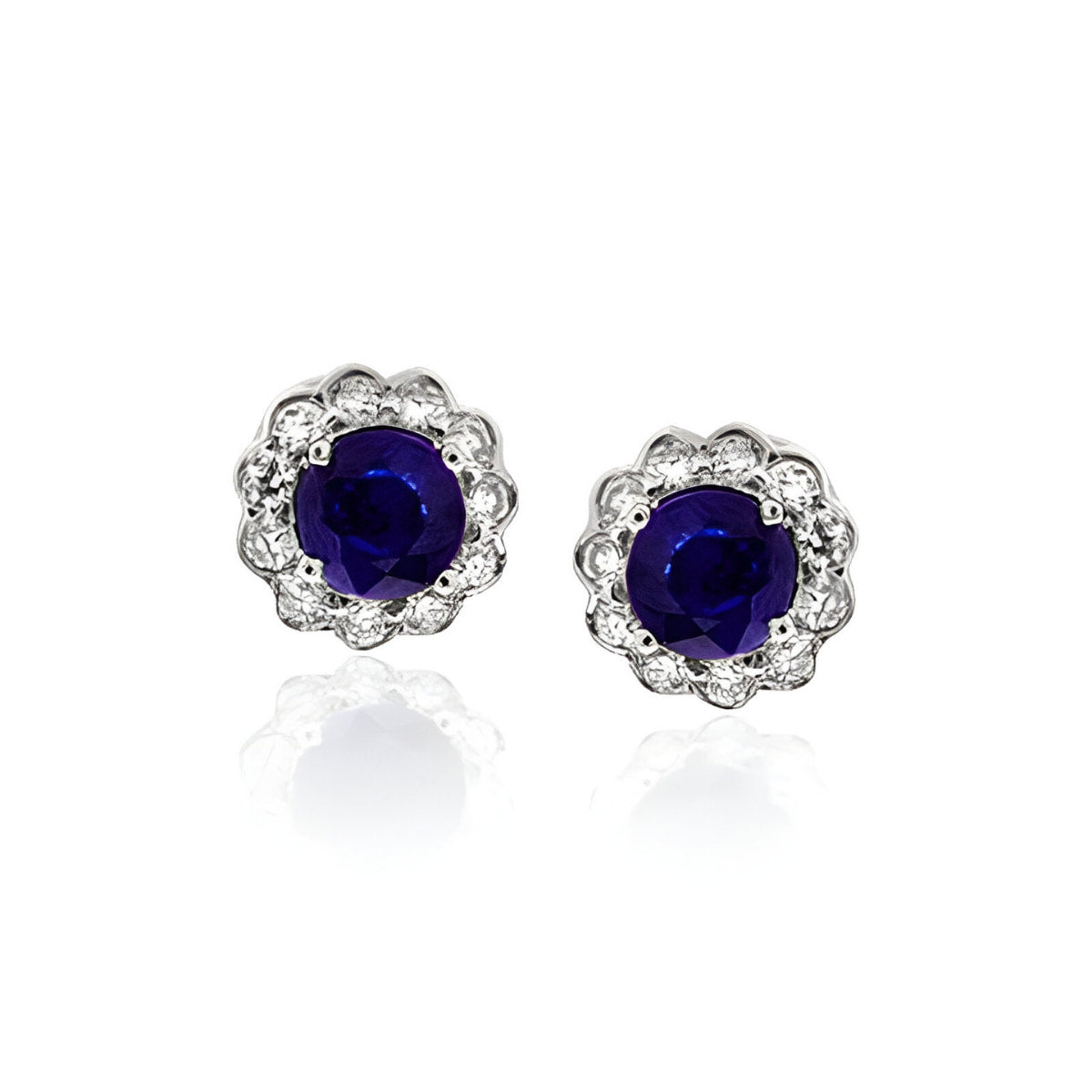 Sapphire and Diamond Halo Stud Earrings