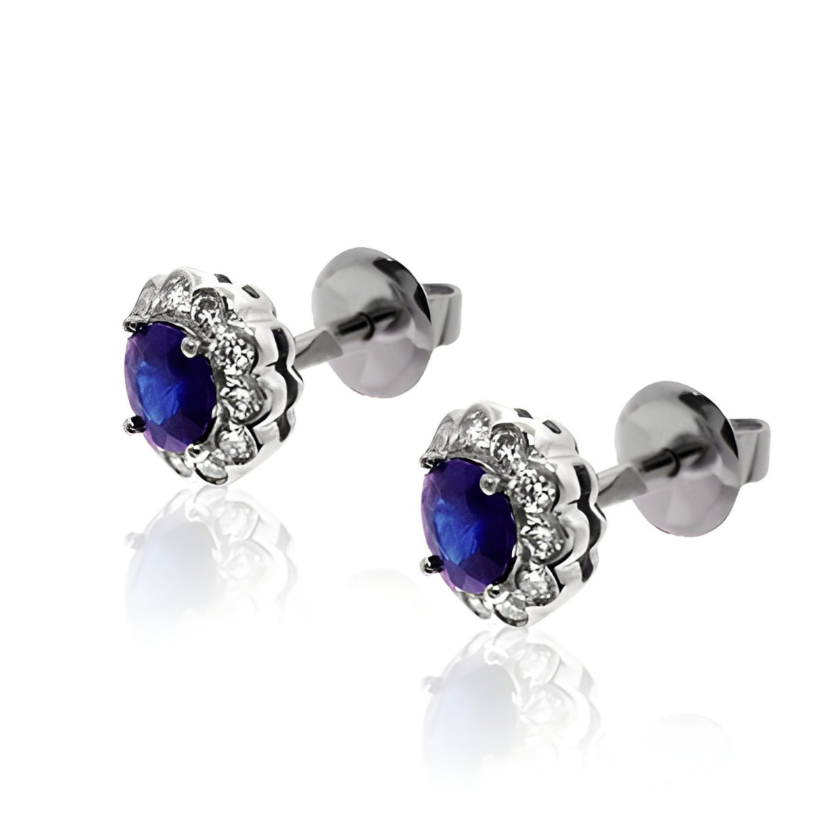 Sapphire and Diamond Halo Stud Earrings