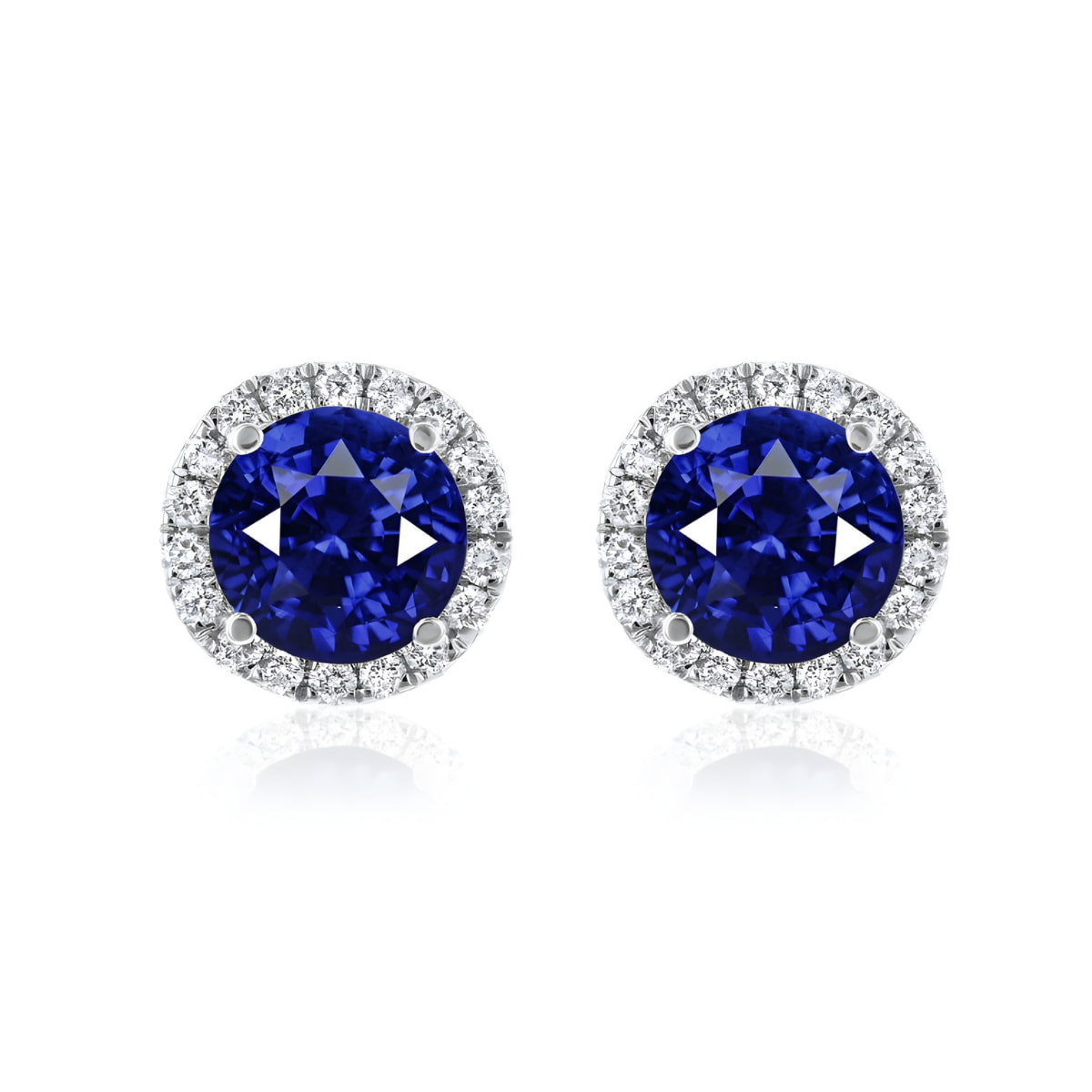 Sapphire and Diamond Micro Halo Stud Earrings