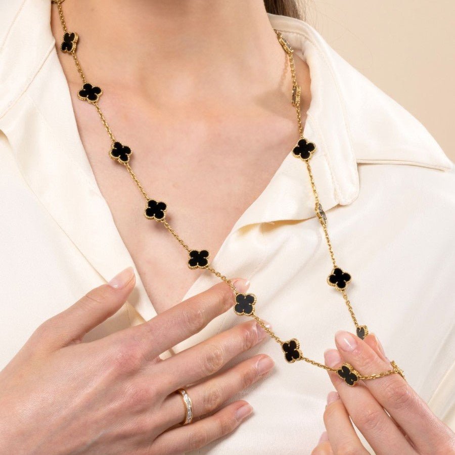 Van Cleef & Arpels Onyx 20 Motif Alhambra Necklace