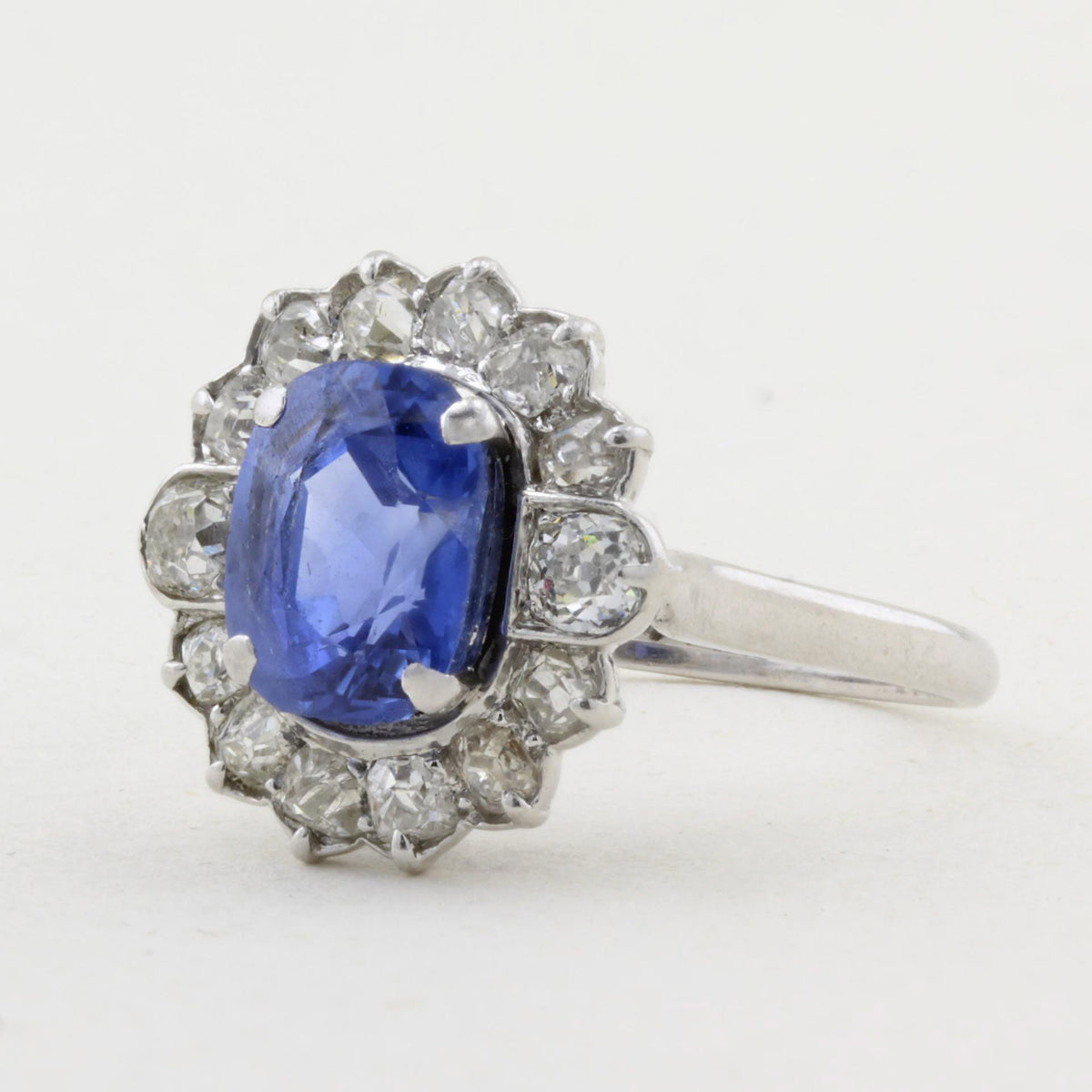 Vintage 3.00ct Sapphire & Old Cut Diamond Cluster Ring