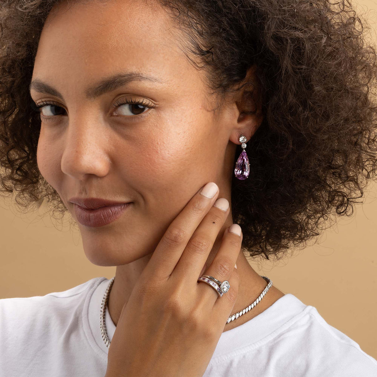 Kunzite and Diamond Drop Earrings