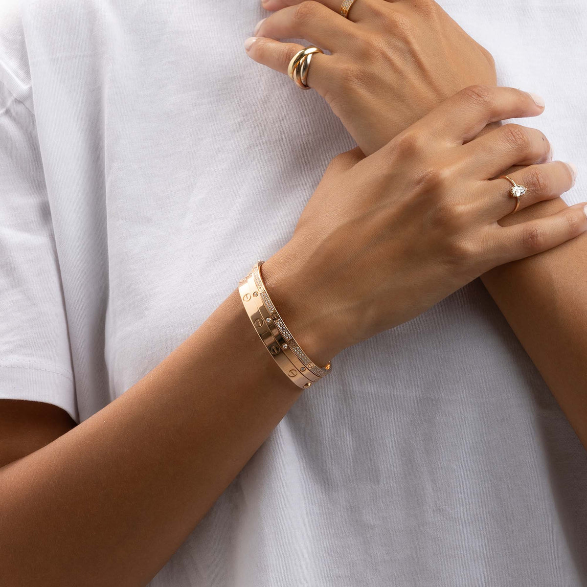 Cartier Rose Gold Pave Set SM Love Bracelet - Size 18