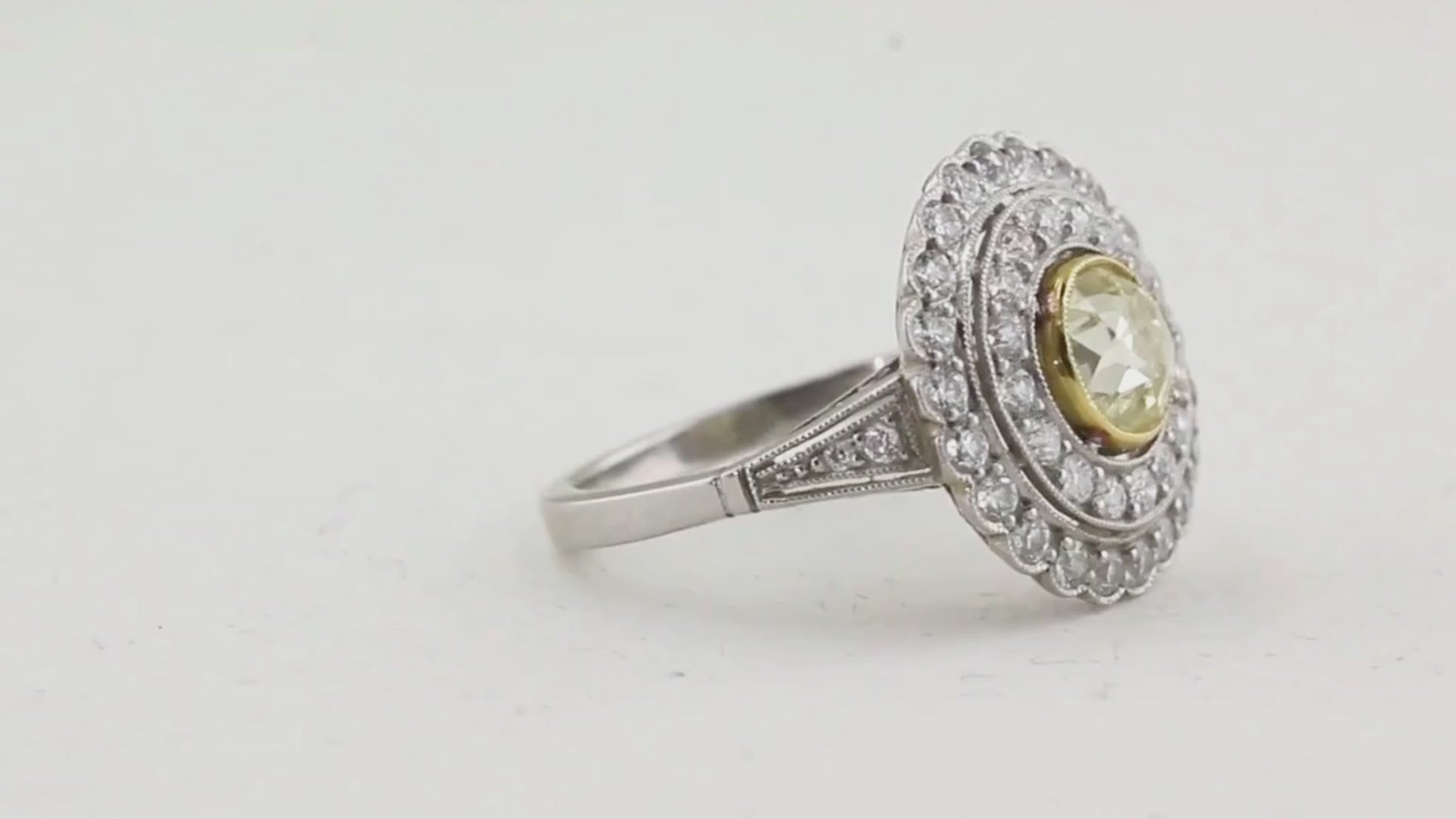 Edwardian Platinum Fancy Yellow Diamond Ring c.1915