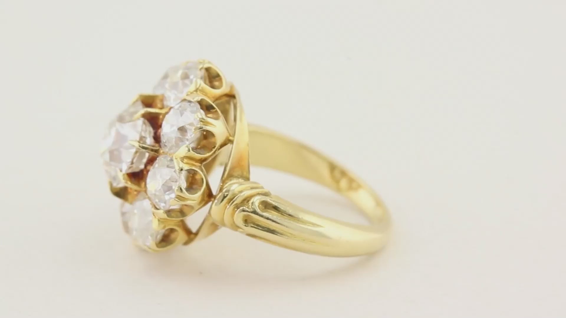 Vintage 6.50ct Old European Cut Diamond Coronet Cluster Ring