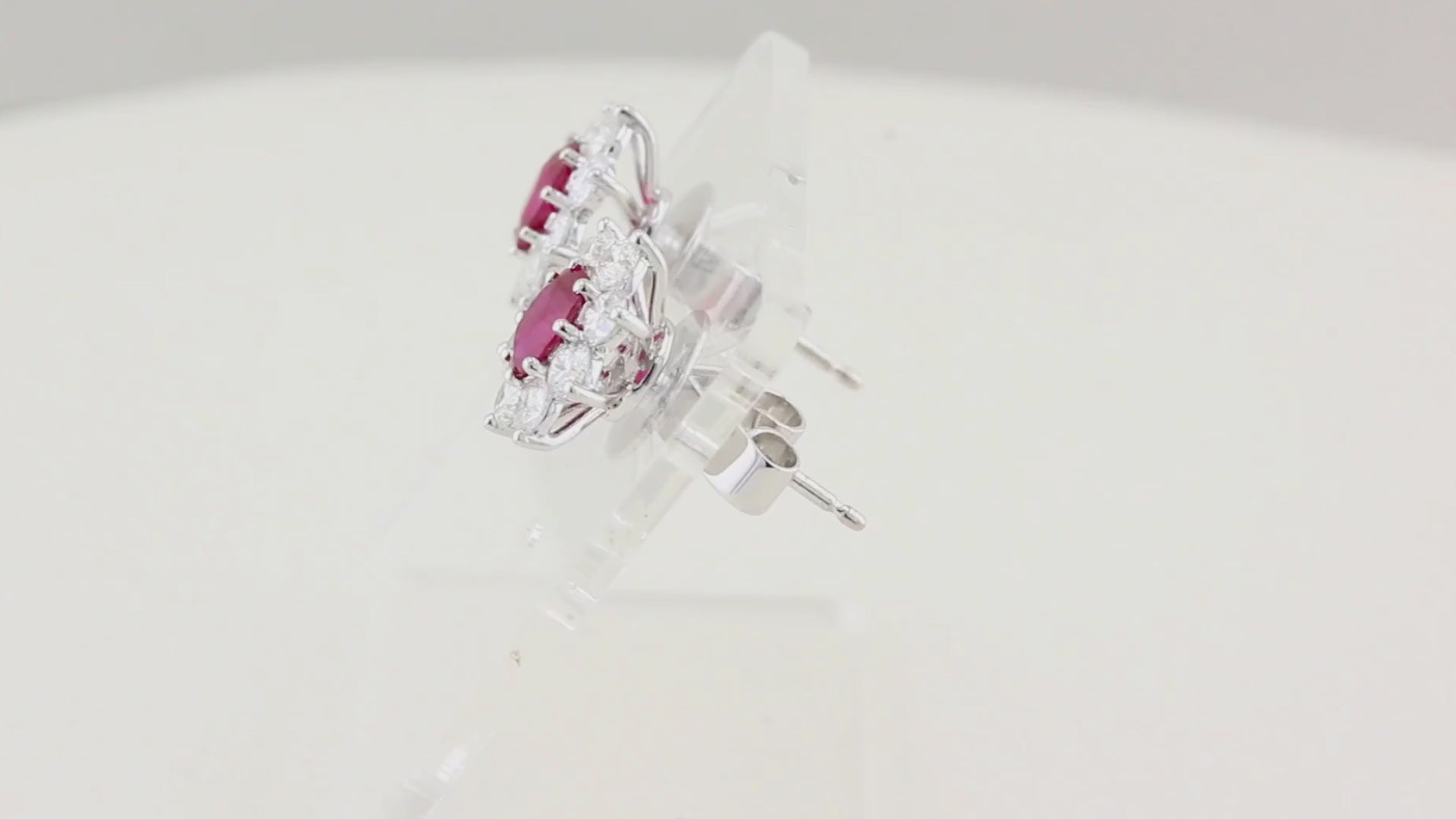 Ruby and Diamond Cluster Stud Earrings
