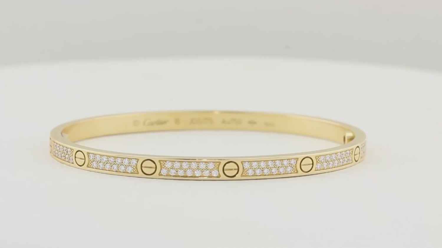 Cartier SM Yellow Gold Diamond Paved Love Bracelet - Size 16