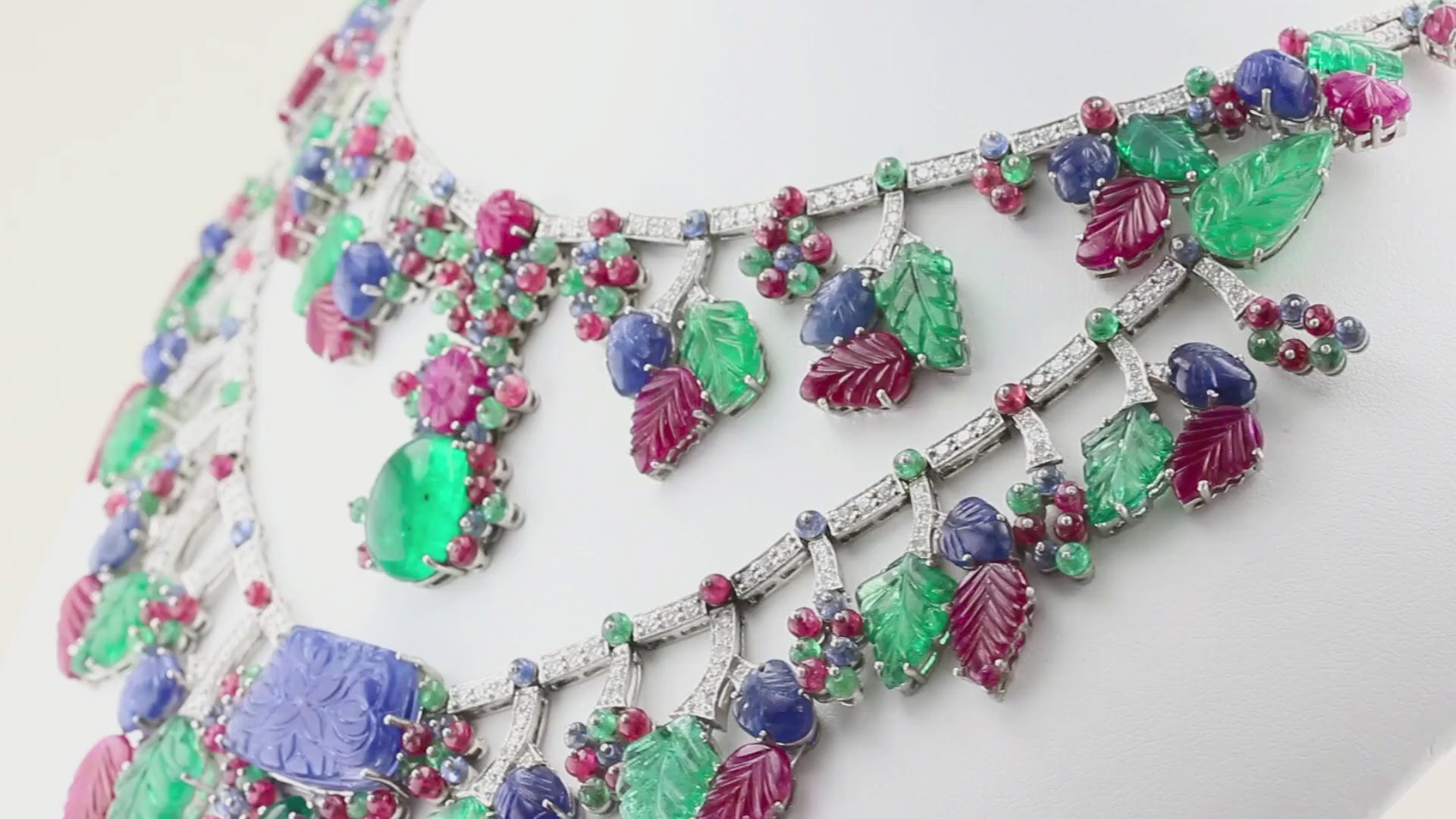 Diamond and Carved Natural Fine Gemstone Necklace