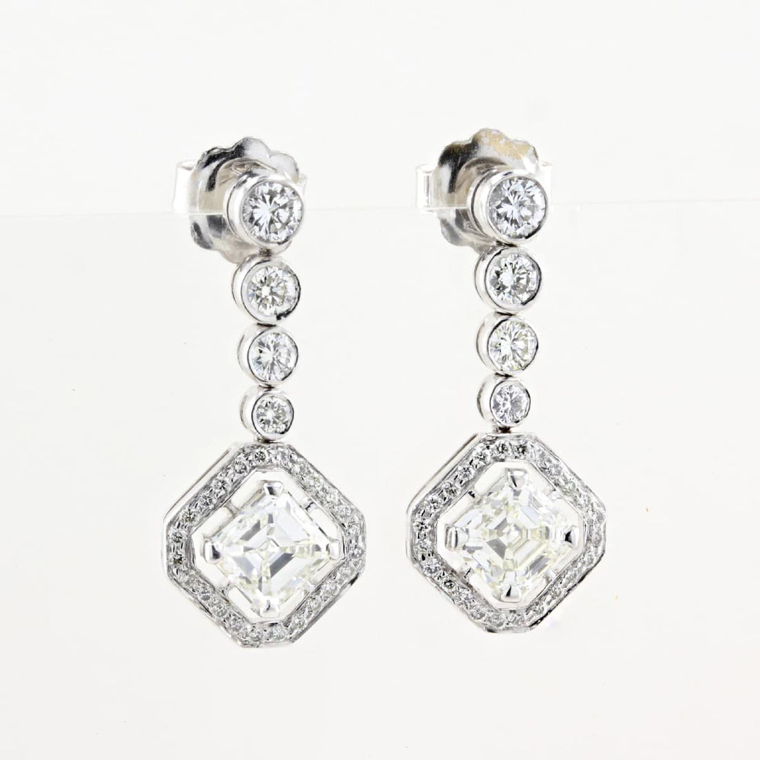 18ct White Gold Asscher Cut Diamond Drop Earrings