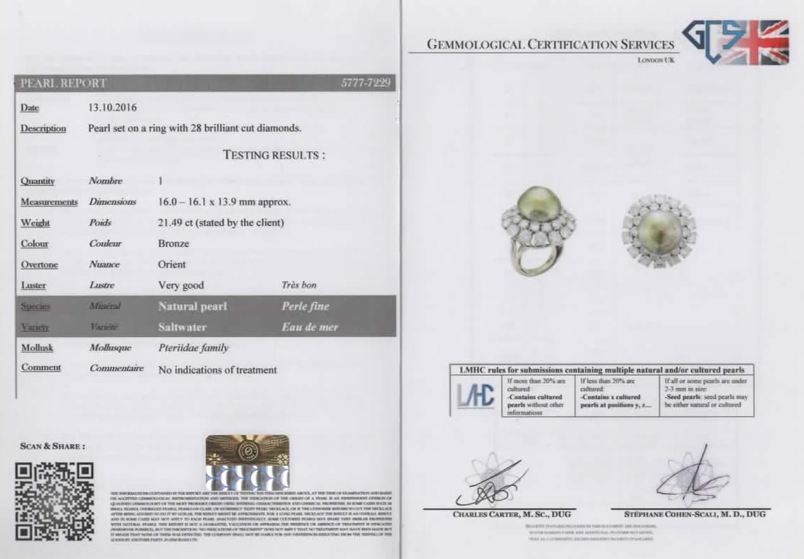 21.49ct Natural Saltwater Pearl and Diamond Dress Ring