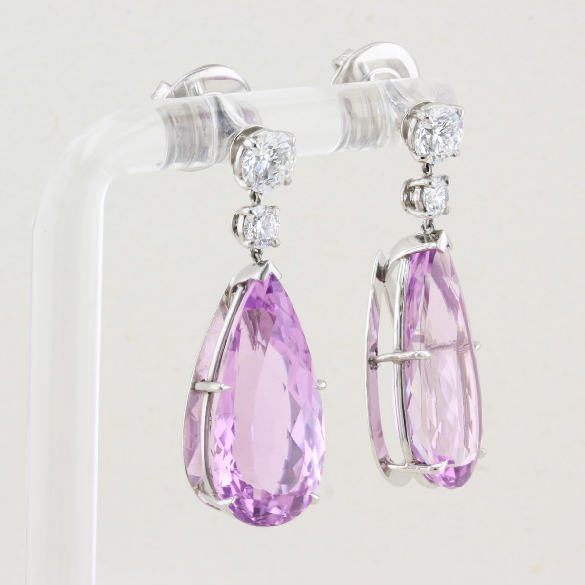 Kunzite and Diamond Drop Earrings