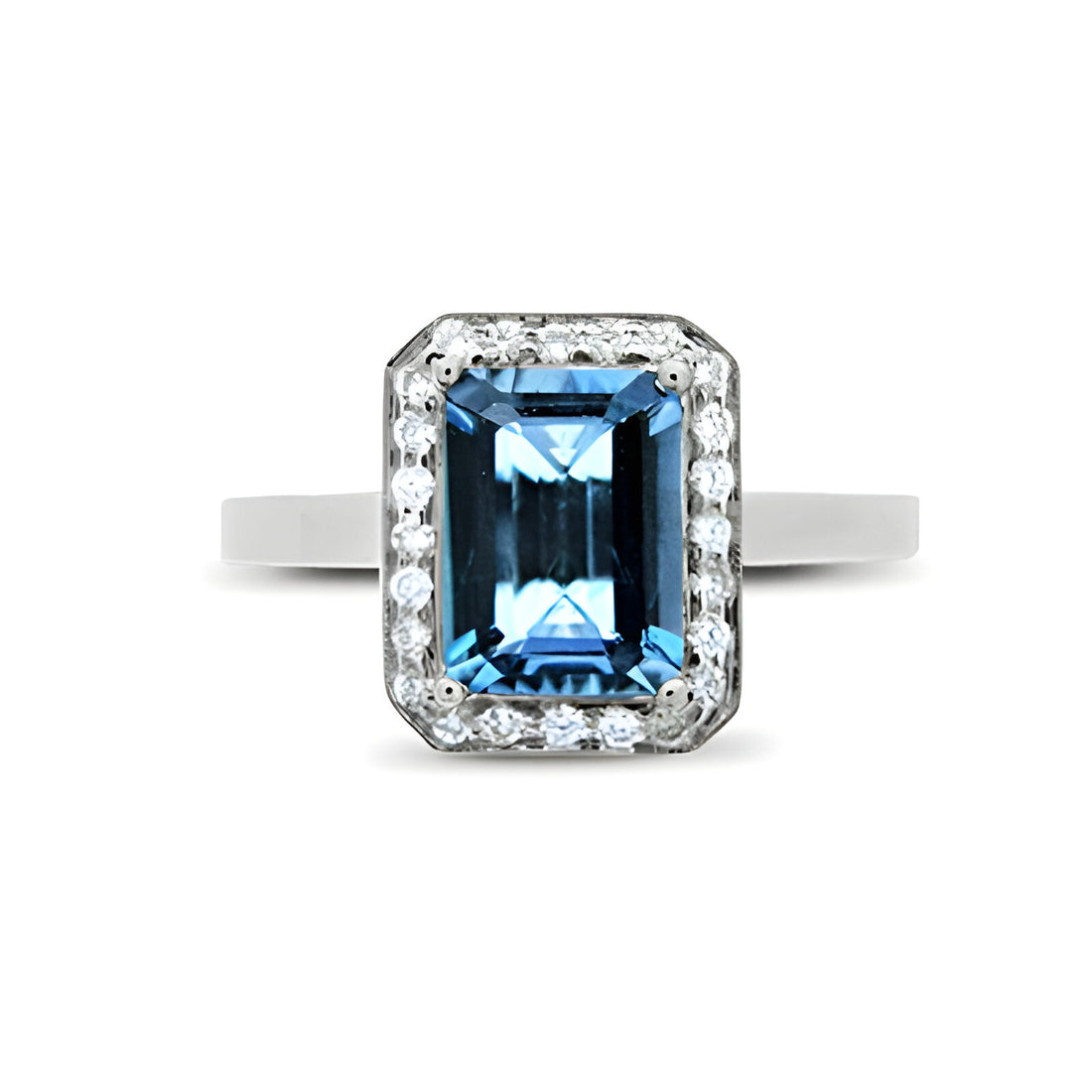 Aquamarine and Diamond Halo Dress Ring