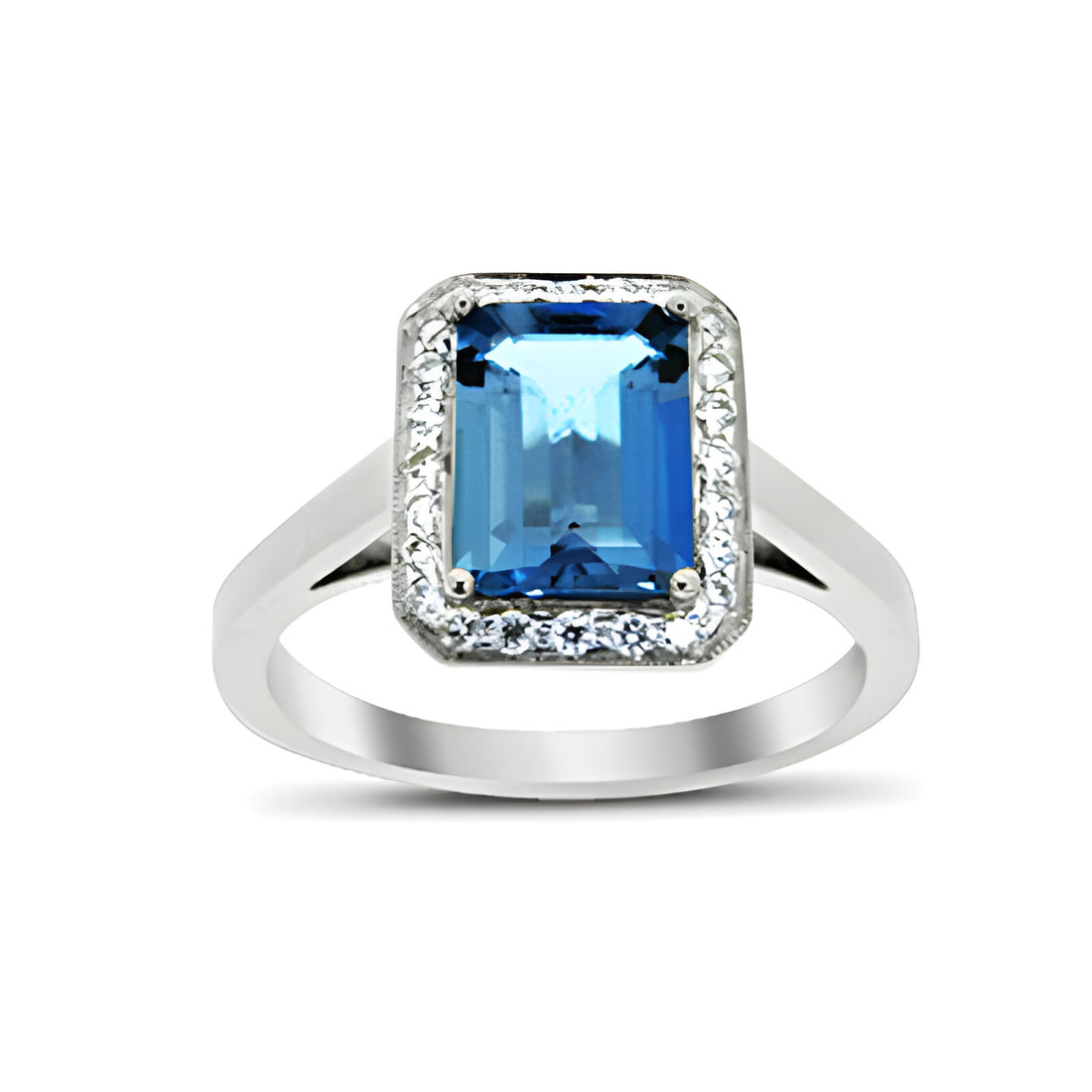 Aquamarine and Diamond Halo Dress Ring