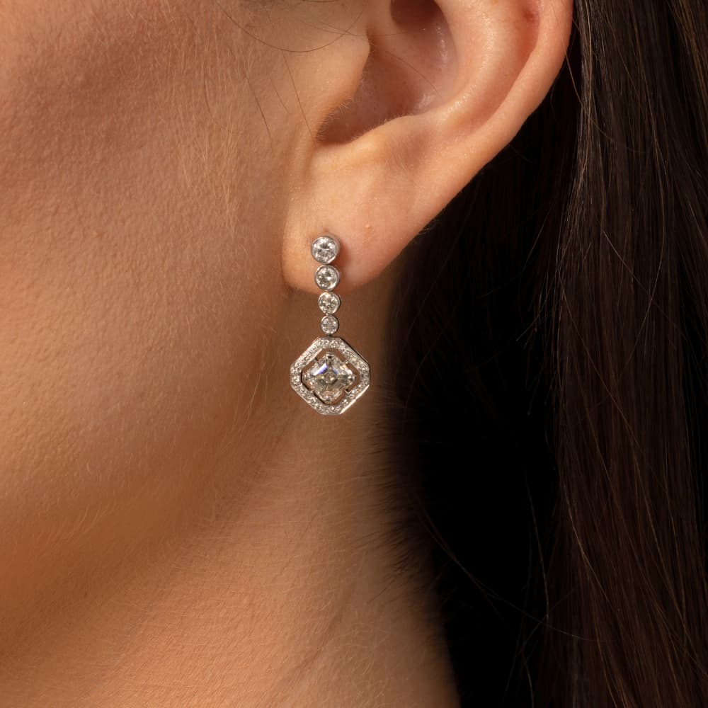 Art Deco Style Asscher Cut Diamond Drop Earrings