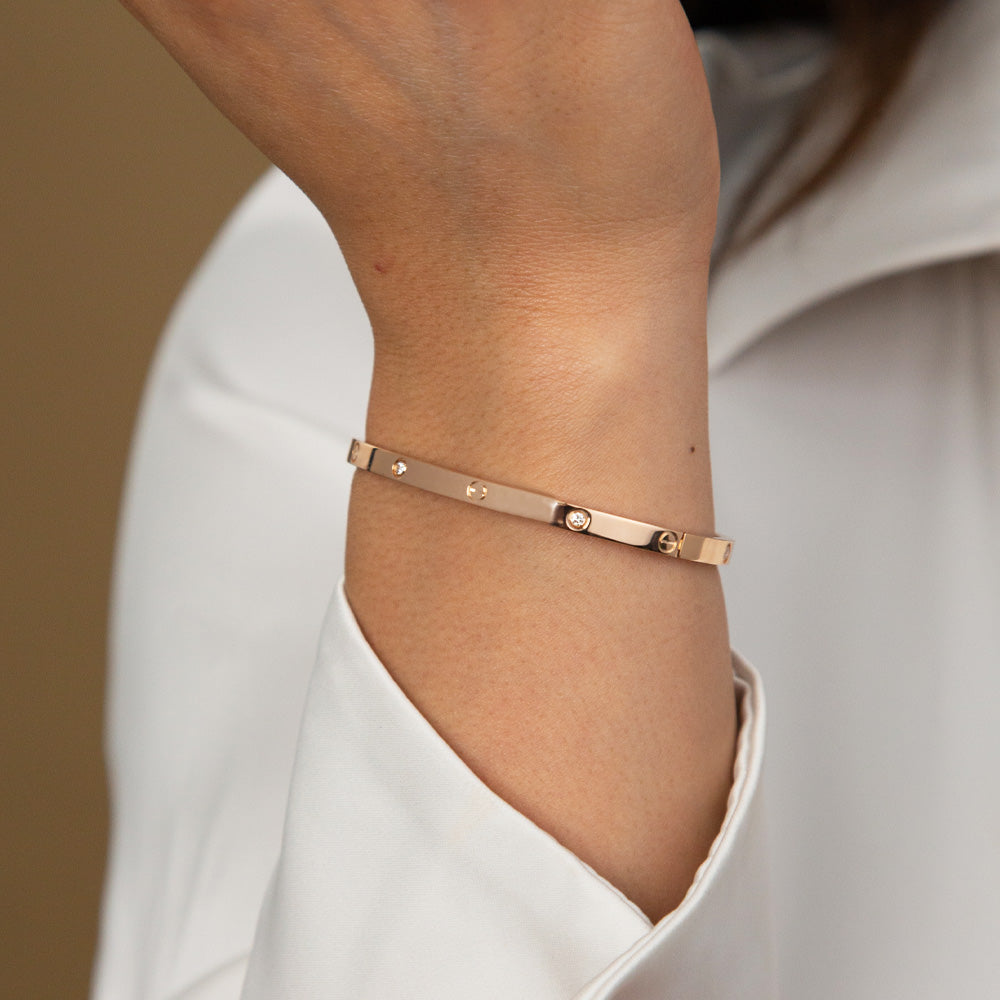 Cartier SM Rose Gold Diamond Love Bracelet - Size 17