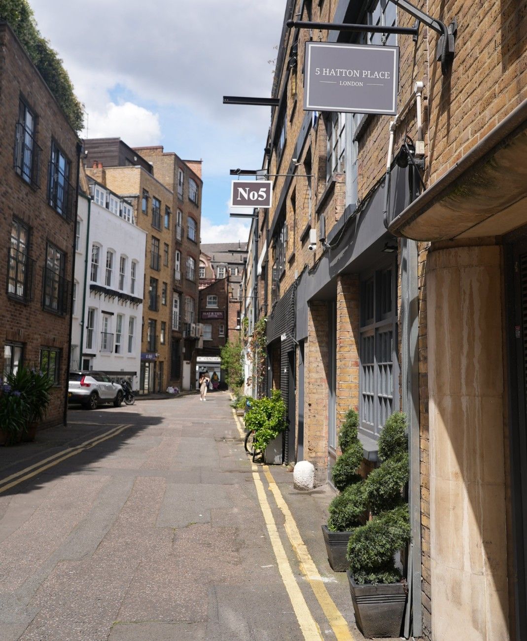 Street view with Hatton Jewels building and a clear sky