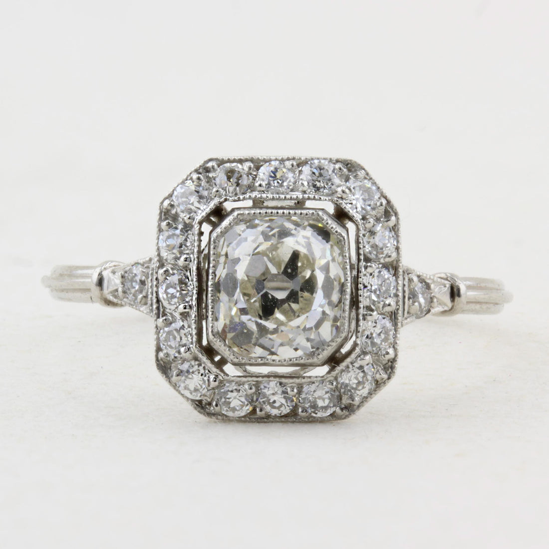 Vintage 1.00ct Old Mine Cushion Cut Diamond Cluster Ring