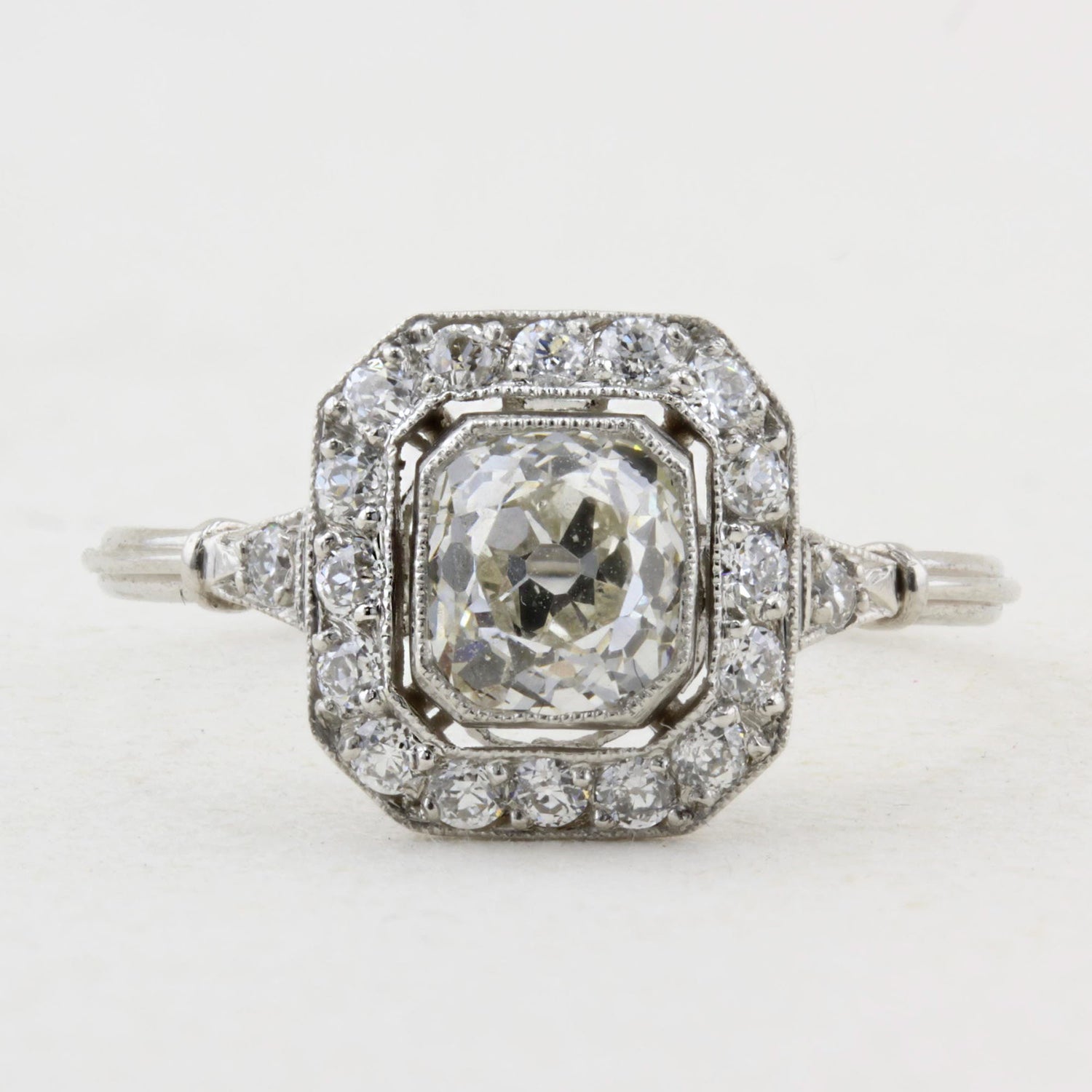 Vintage 1.00ct Old Mine Cushion Cut Diamond Cluster Ring