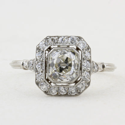 Vintage 1.00ct Old Mine Cushion Cut Diamond Cluster Ring