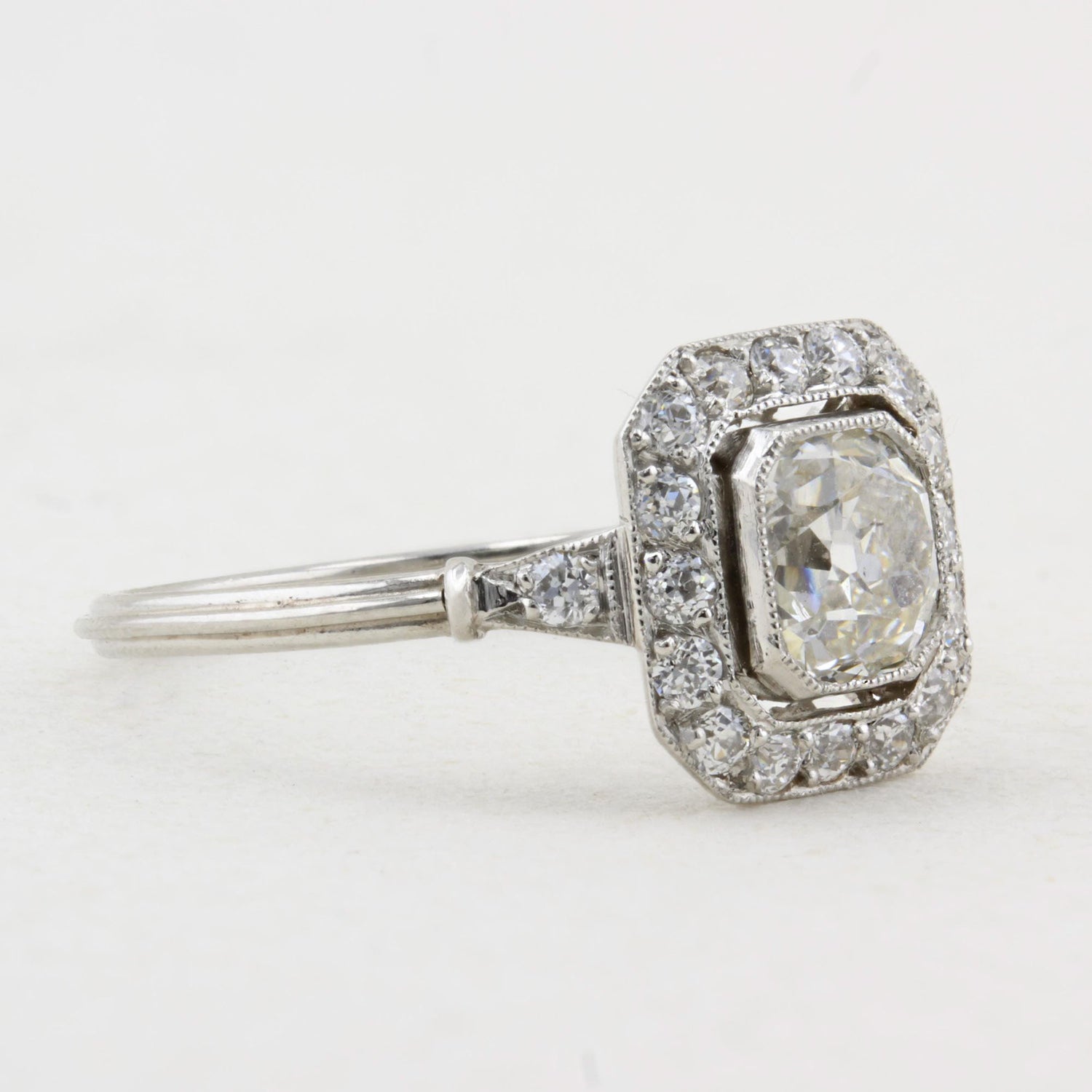 Vintage 1.00ct Old Mine Cushion Cut Diamond Cluster Ring