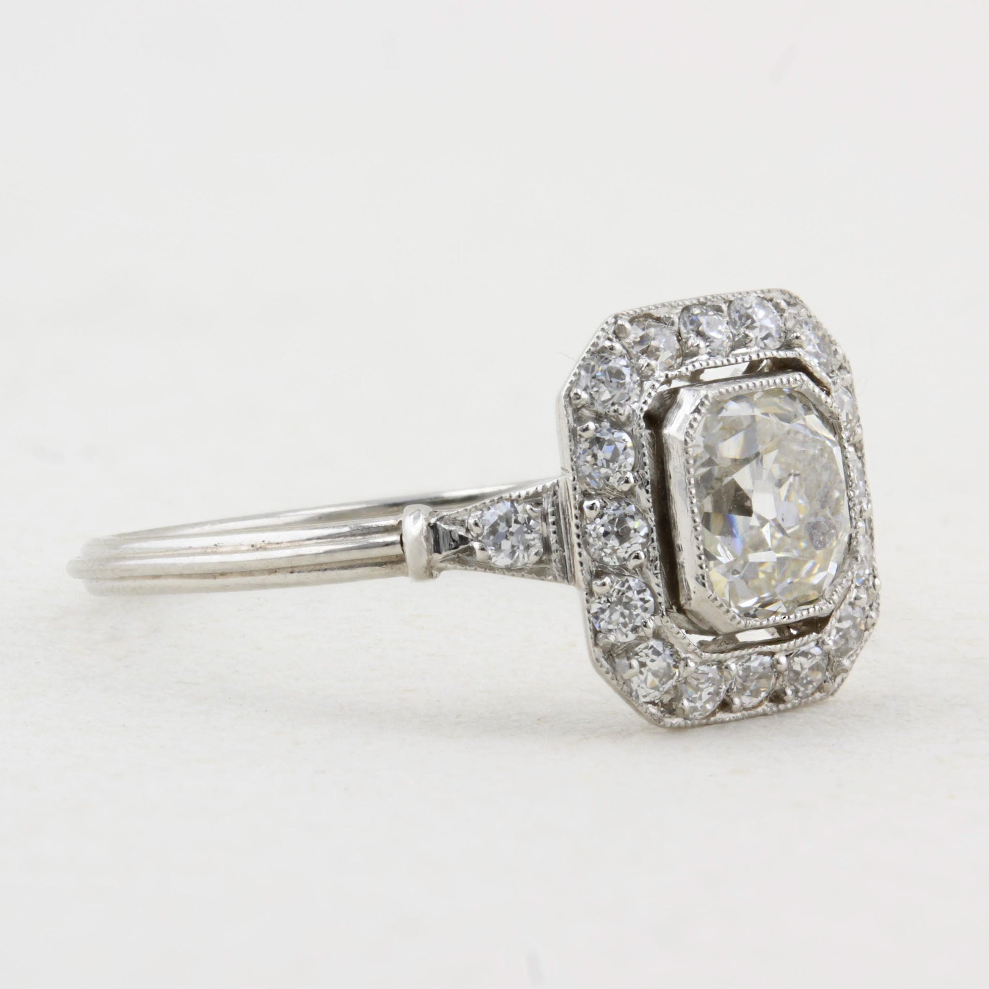 Vintage 1.00ct Old Mine Cushion Cut Diamond Cluster Ring