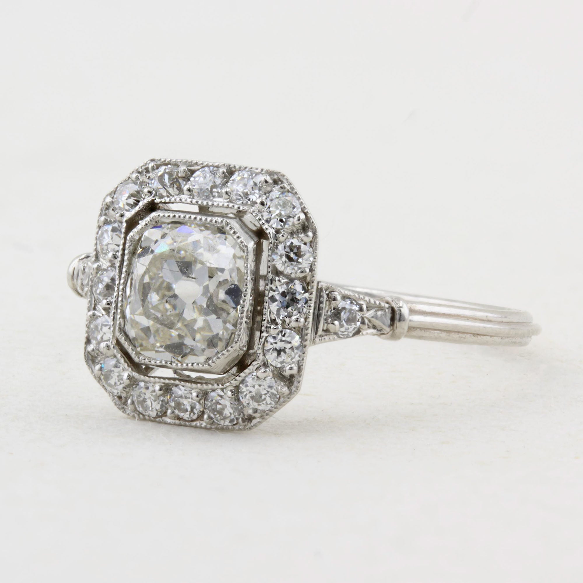 Vintage 1.00ct Old Mine Cushion Cut Diamond Cluster Ring